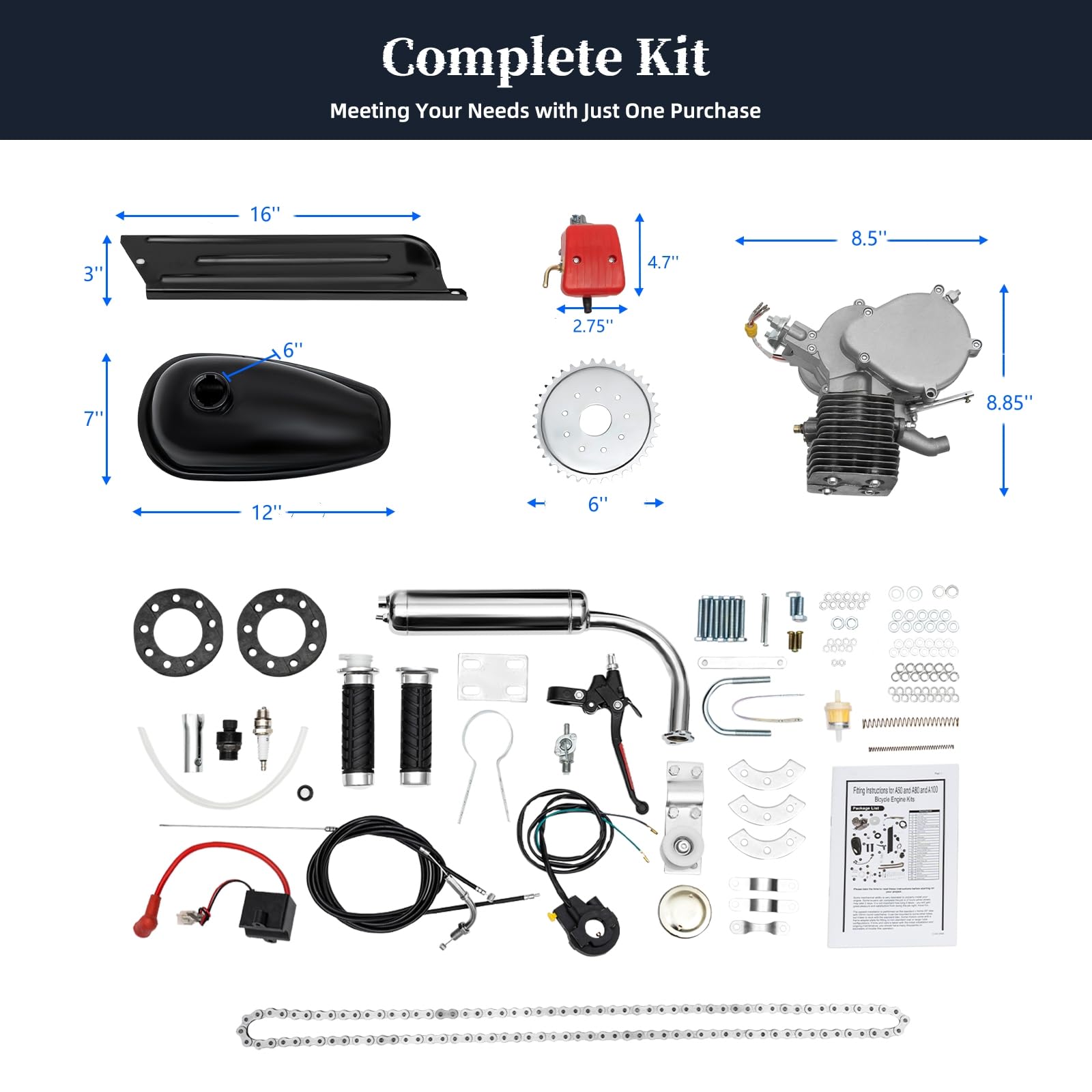 100CC 2-Stroke Gas Motorized Bike Engine Kit - Complete DIY Bicycle Conversion Set with 36T Sprocket | Upgrade Your Regular Bike to Motorized for Commuting, Off-Road Adventures & Urban Transportation