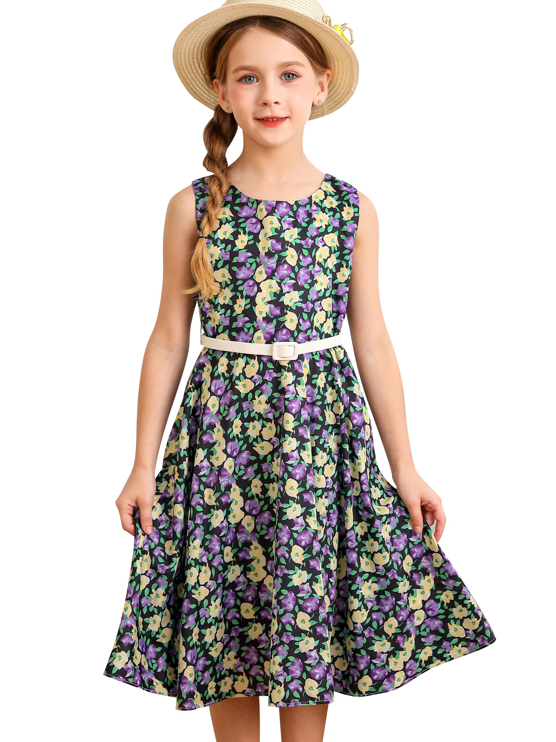Bonny Billy Girls Vintage Floral Swing Dress - Elegant Kids Party Dress for Special Occasions, Birthday, Photo Shoots & Tea Parties