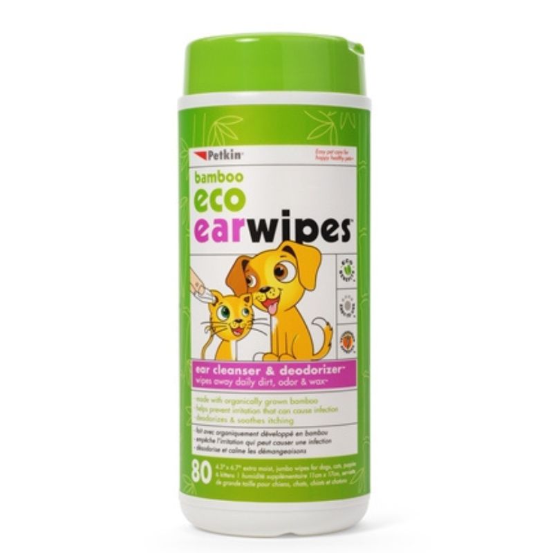 Petkin Bamboo Eco-Friendly Ear Wipes for Dogs & Cats - Gentle Cleaning, Odor Control & Ear Care - Perfect for Daily Grooming & Travel Use