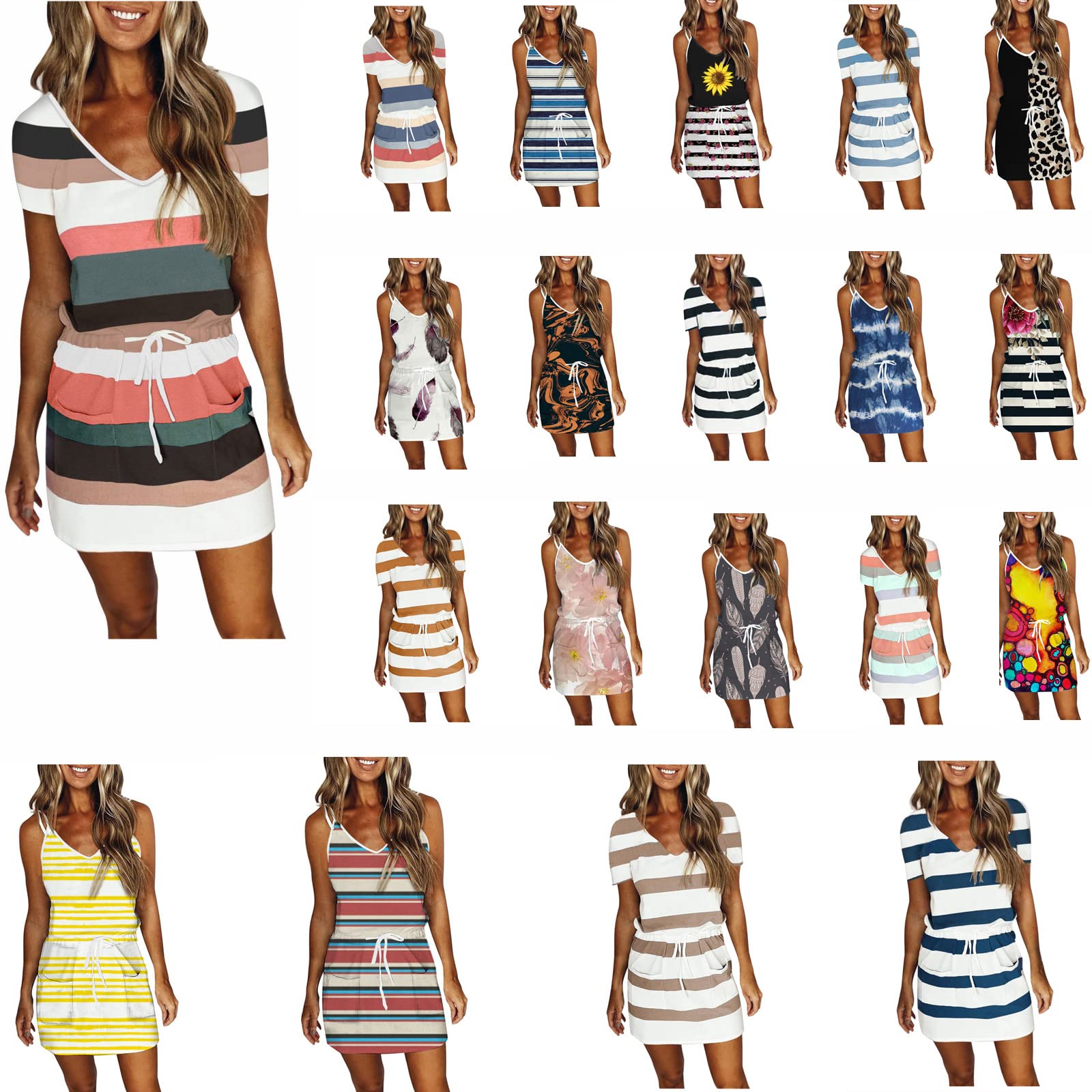 Stylish Moaera Summer Dresses for Women - Casual Short Sleeve & Sleeveless Striped Dress with V Neck, Tie Waist & Pockets | Perfect for Beach Outings, Date Nights & Summer Vacations