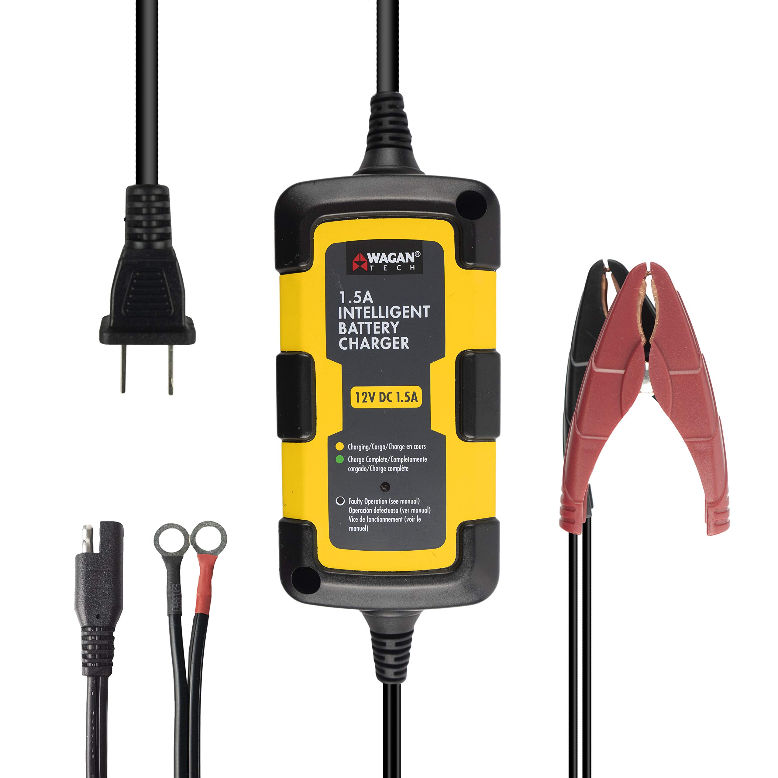 Wagan EL7402 12V 1.5A Smart Battery Charger & Maintainer - Fully Automatic for Cars, Motorcycles, Boats & RVs - Ideal for Long-Term Storage & Winter Maintenance