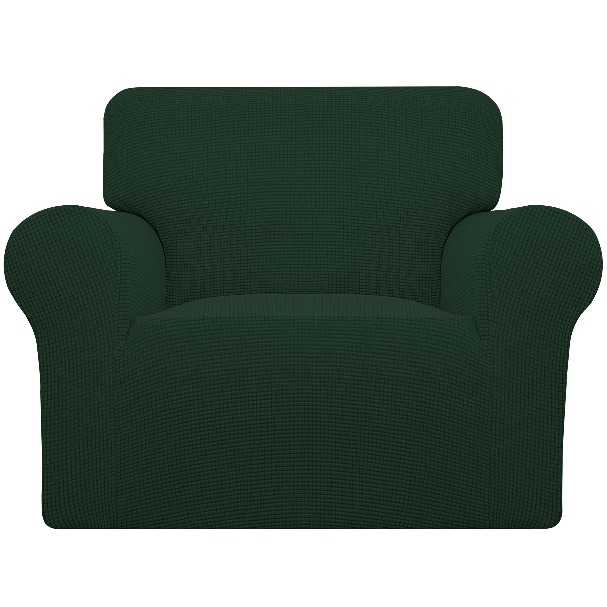 Stretch Sofa Slipcover - 1-Piece Elastic Furniture Protector for Couches & Chairs - Soft Spandex Jacquard Fabric with Small Checks - Dark Green - Perfect for Kids & Pets - Ideal for Living Room, Bedroom, and Home Decor Protection