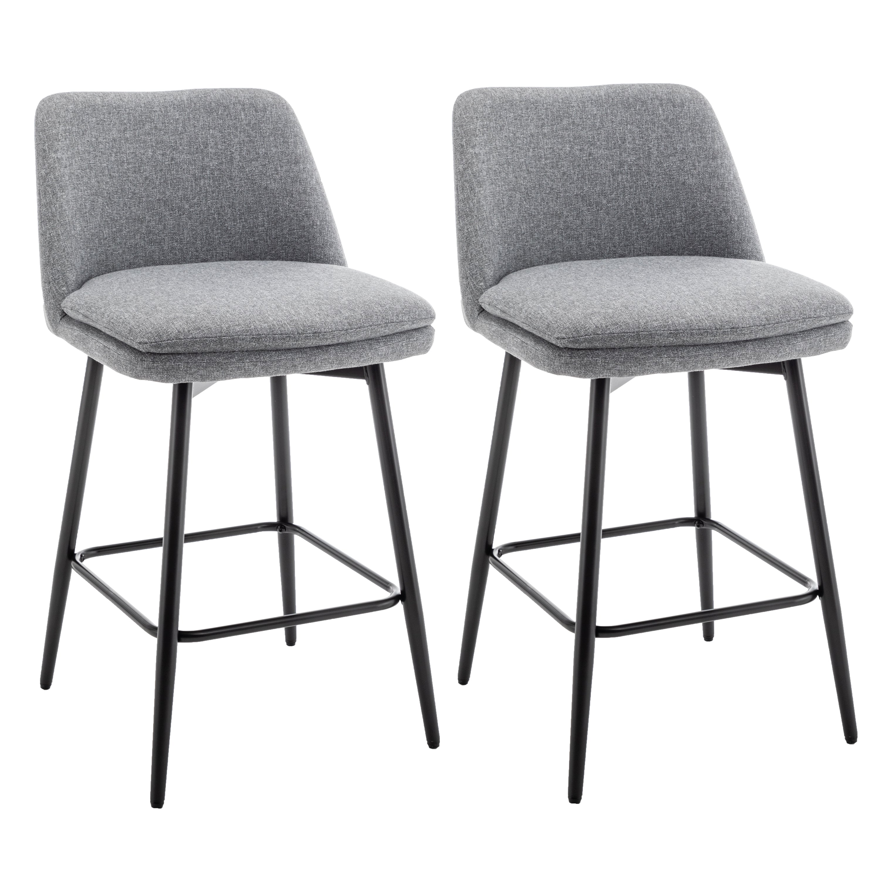 360° Swivel Counter Height Bar Stools Set of 2 - Upholstered with Back Support & Sturdy Metal Legs, 25.6