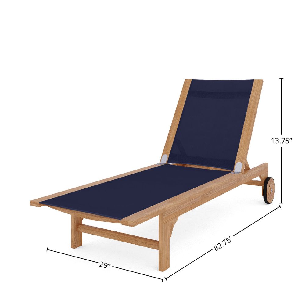 Premium Black Elie Teak Outdoor Reclining Sun Lounger with Rear Wheels - Durable Patio Poolside Chaise Lounge for Backyard, Beach & Garden Relaxation