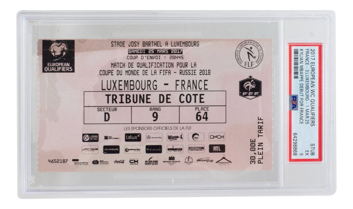 PSA EX 5 Certified Kylian Mbappe World Cup Qualifier Debut Ticket Stub - March 25, 2017 | Soccer Memorabilia for Collectors & Fans