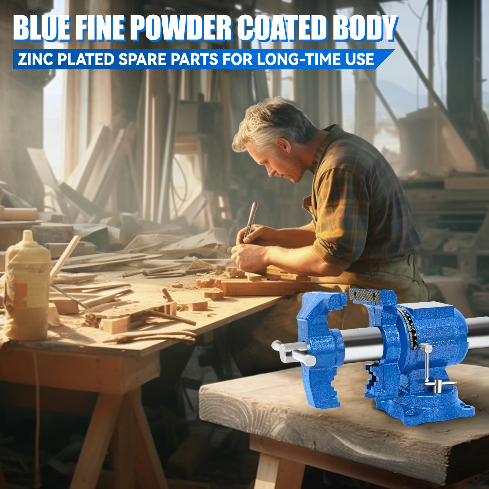 6-Inch Heavy Duty Bench Vise - 8800lbs Clamp Force, 360° Swivel Base, Ductile Iron Construction with Anvil for Metalworking, Woodworking & DIY Projects - Perfect for Garage, Workshop & Home Repair Use