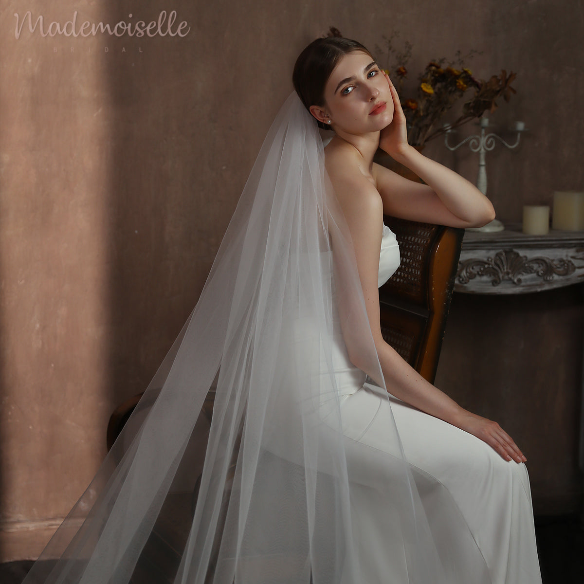Emmeline Veil - Elegant Wedding Veil with Lace Trim for Brides | Perfect for Church Ceremonies, Outdoor Weddings & Photo Shoots