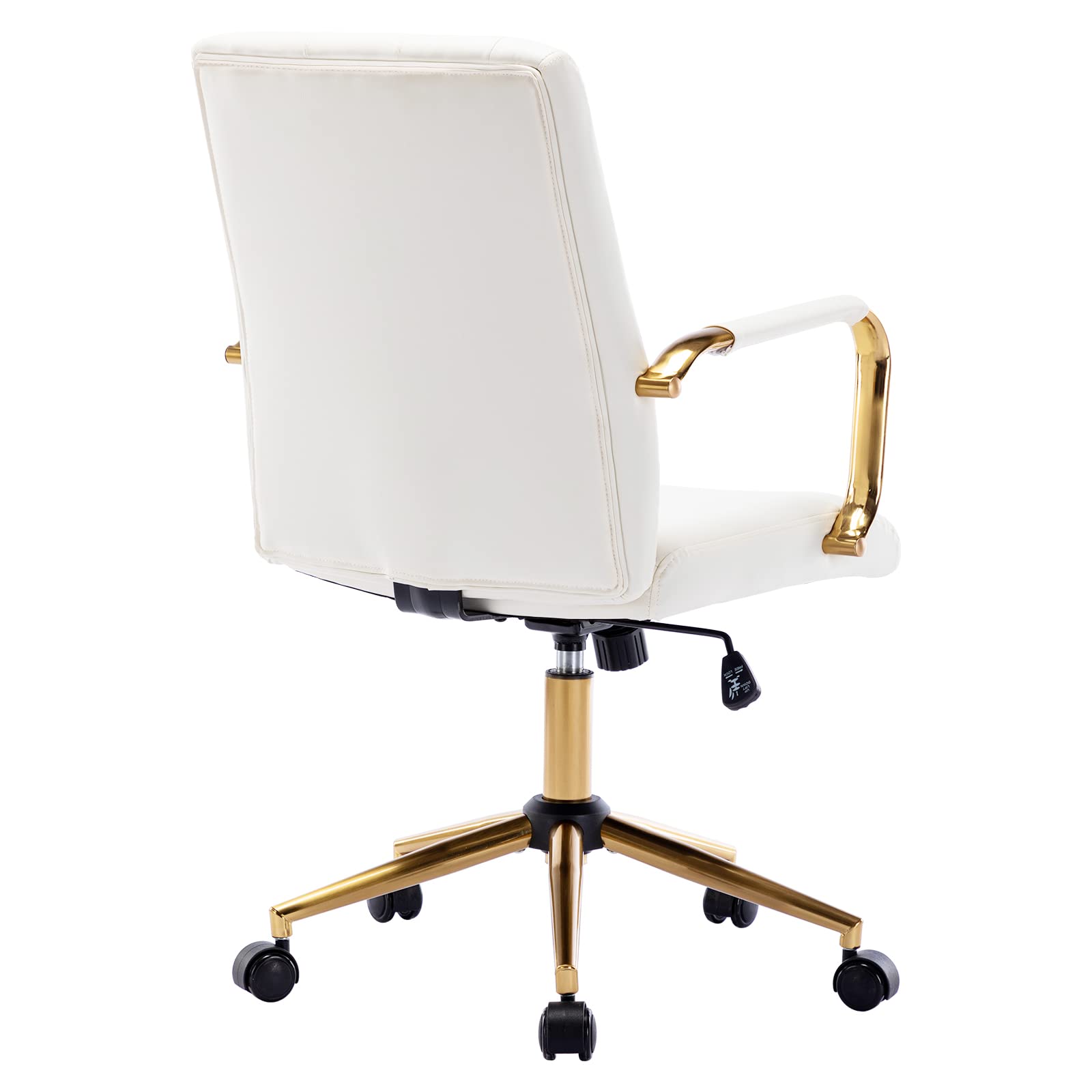 Premium PU Leather Home Office Desk Chair - Modern Gold Swivel Task Chair with Wheels, Adjustable Height & Armrests, Ergonomic Computer Chair for Office, Study, Gaming & Workspace - White & Gold Base