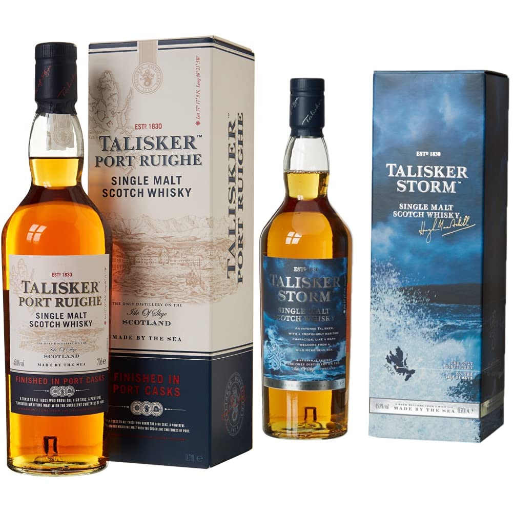 Talisker Port Ruighe & Storm Single Malt Scotch Whisky 70cl - Premium Aged Whiskey Gift Set for Men, Whisky Lovers - Perfect for Special Occasions, Gifting & Relaxing by the Fireplace