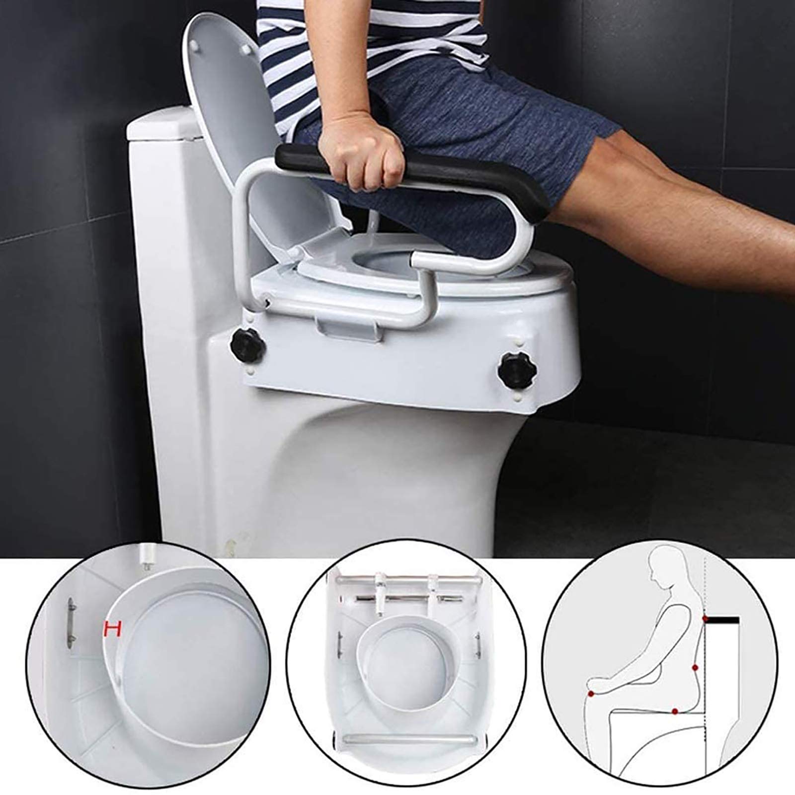 HDGRNCC Adjustable Raised Toilet Seat with Lid - 3 Height Settings (6, 10, 14cm) - Elderly & Disability Bathroom Safety Aid - Ideal for Seniors, Post-Surgery Recovery & Accessible Home Care