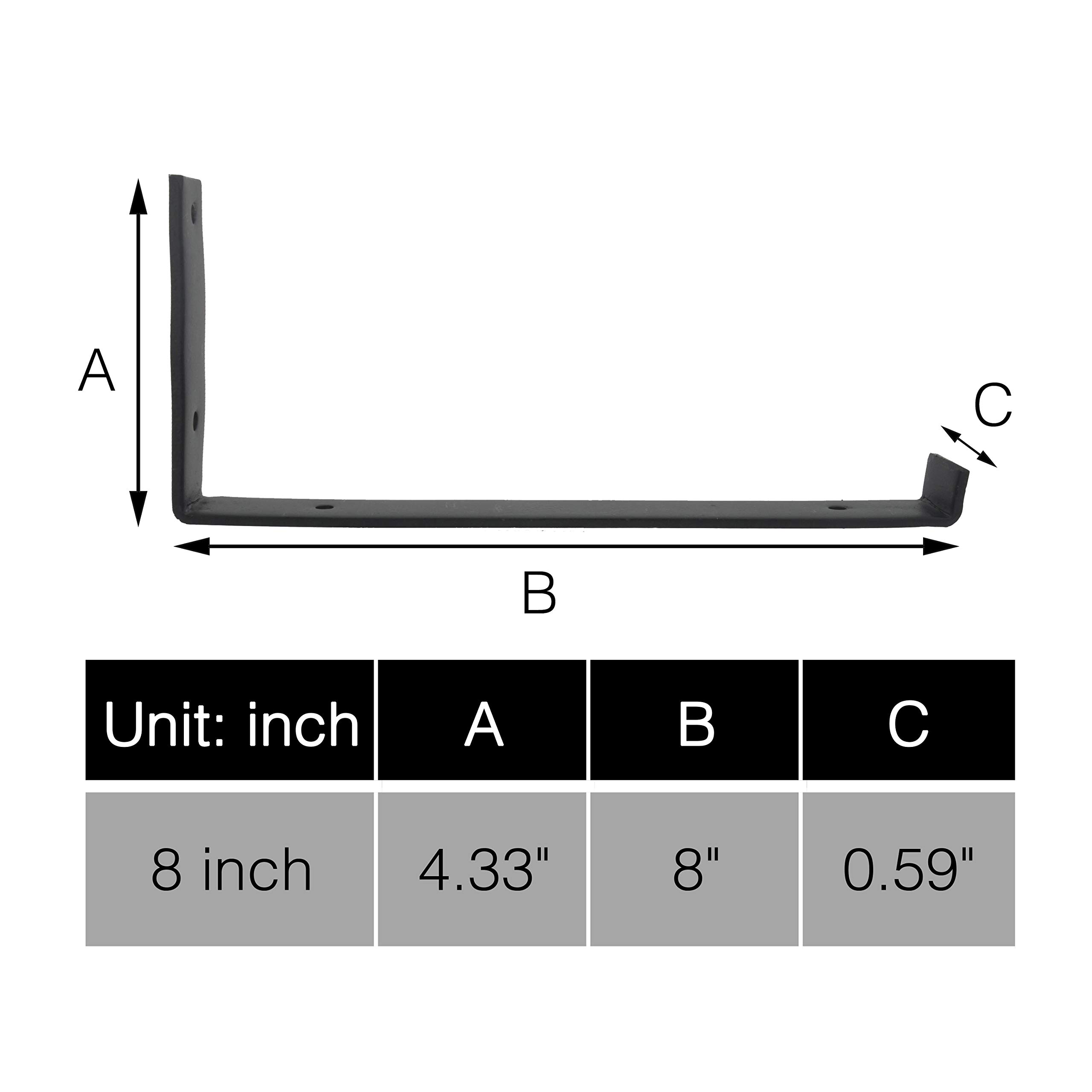 AddGrace 4 Pack 8 Inch Black Iron Shelf Brackets - Heavy Duty Wall Mounted Shelving Support with Screws for Wood Board Shelves - Perfect for Home, Office, Garage and Kitchen Storage Organization