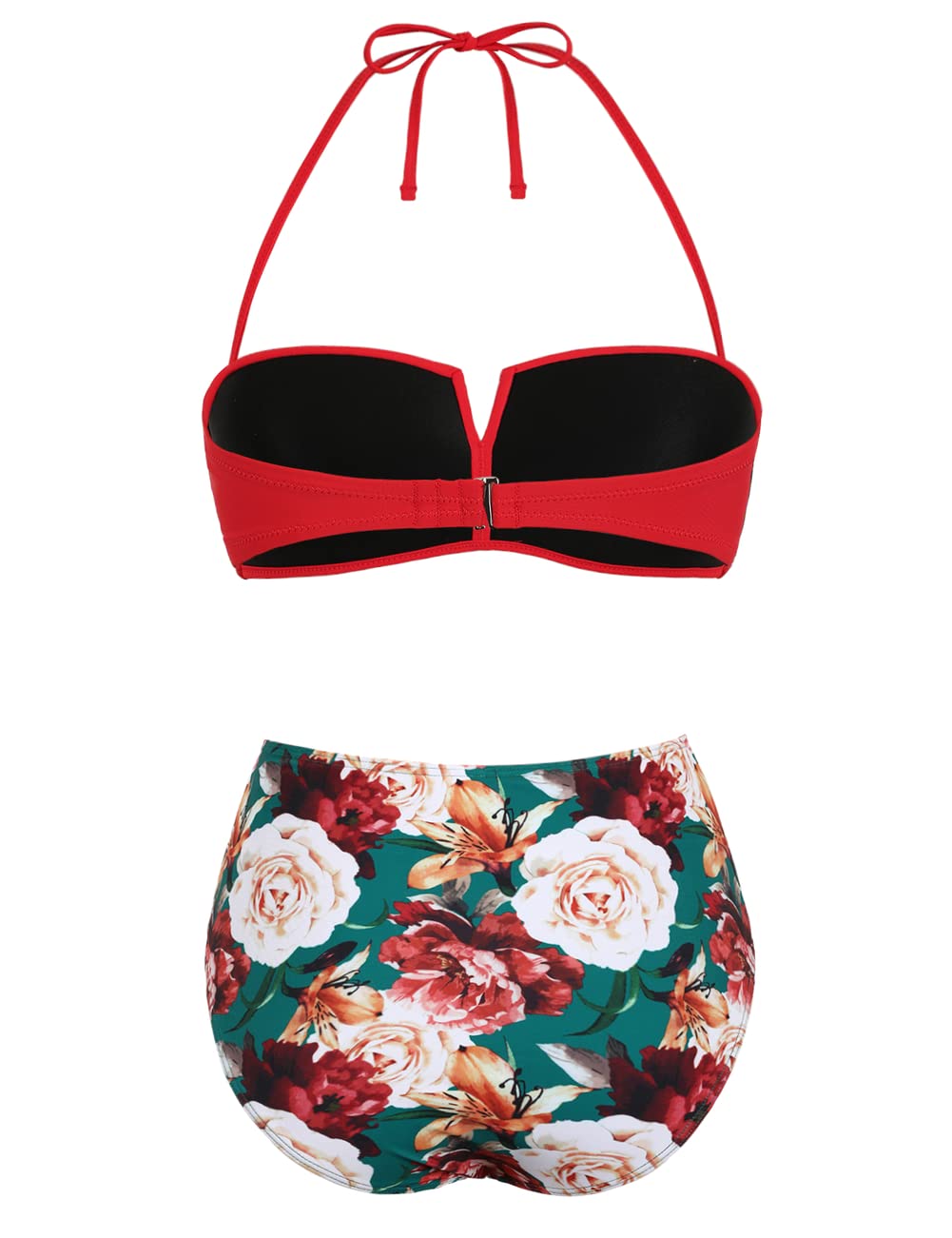 Hilor Women's Retro High Waisted Bikini Set - Bandeau Two Piece Bathing Suit with Adjustable Straps & Push Up Design | Sexy Swimwear for Beach, Pool & Vacation