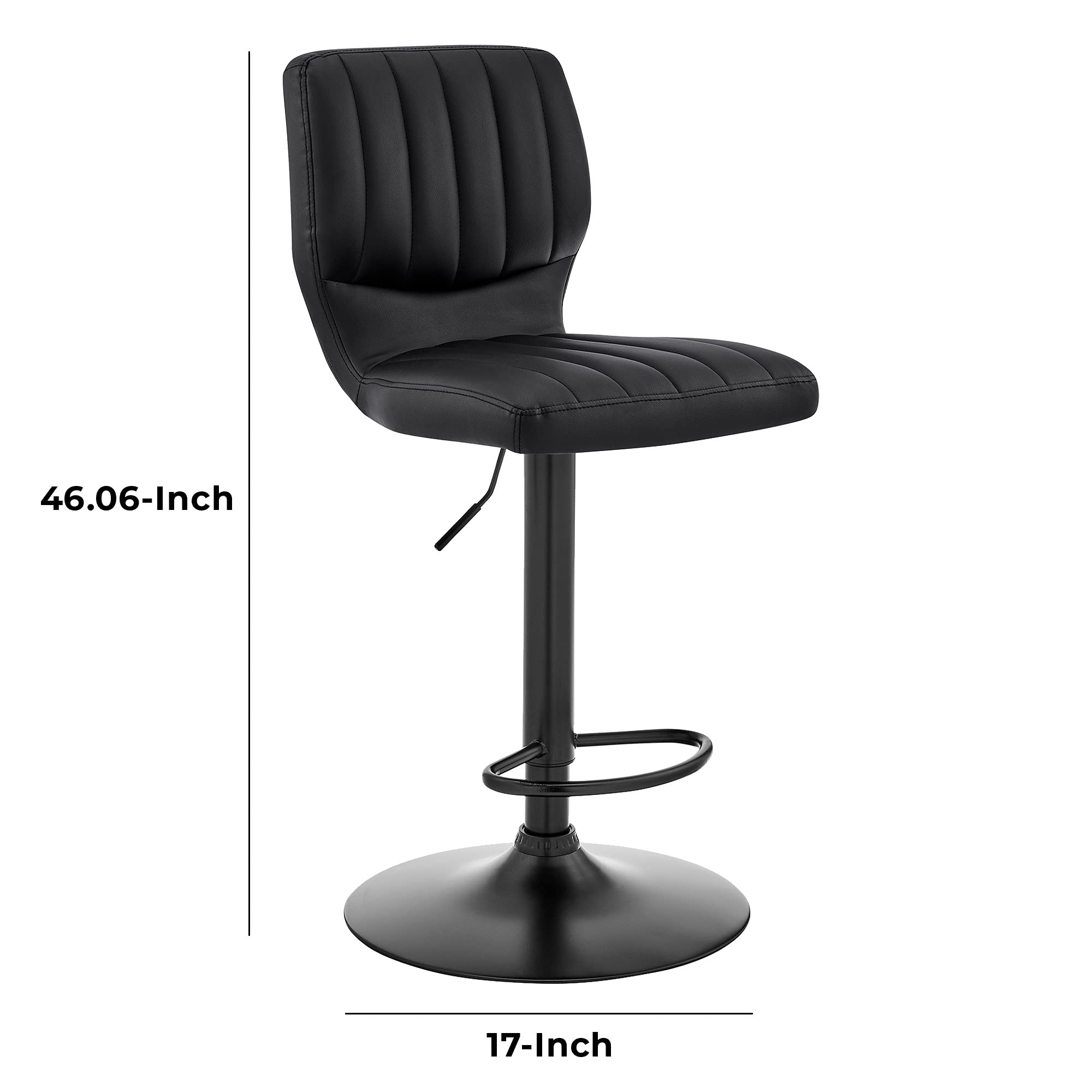 Benjara 21-Inch Black Metal & Leatherette Swivel Bar Stool - Modern Counter Height Stool for Kitchen Island, Bar, or Breakfast Nook