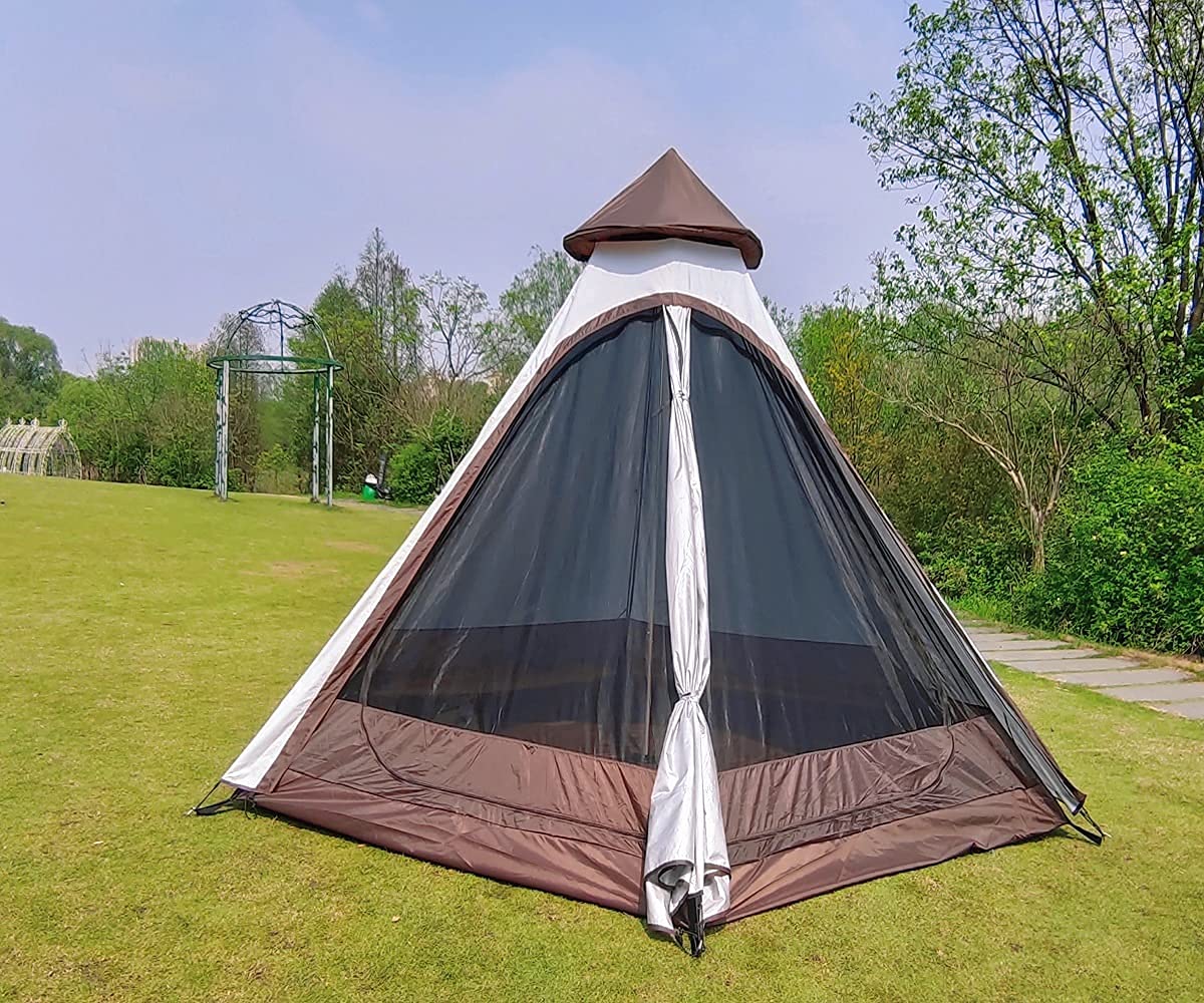 12'x10'x8' Large Family Camping Tent - 3-4 Person Waterproof Lightweight Double Layer Teepee Pyramid Tent for Outdoor Adventures, Backpacking & Glamping
