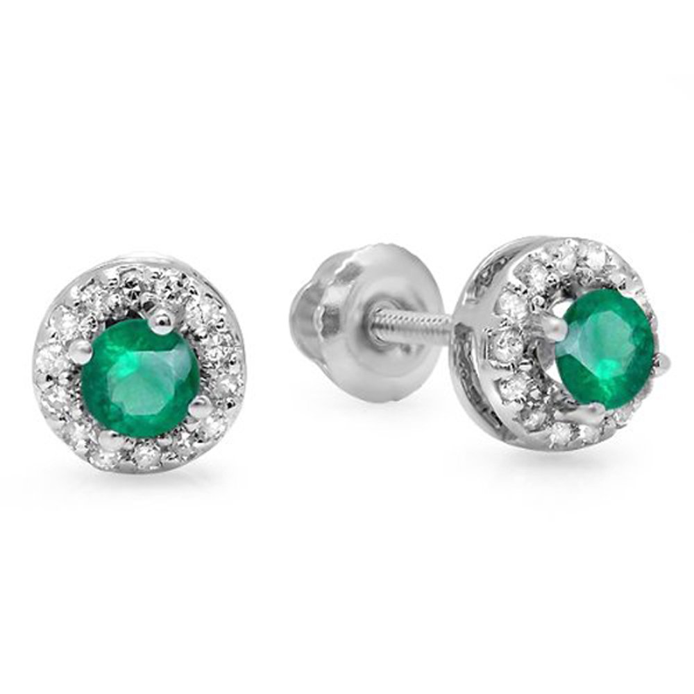 Dazzlingrock 14K White Gold Halo Stud Earrings for Women - 0.45 Cttw Diamond Earrings, Solid Gold Studs | Perfect for Weddings, Anniversaries & Special Occasions