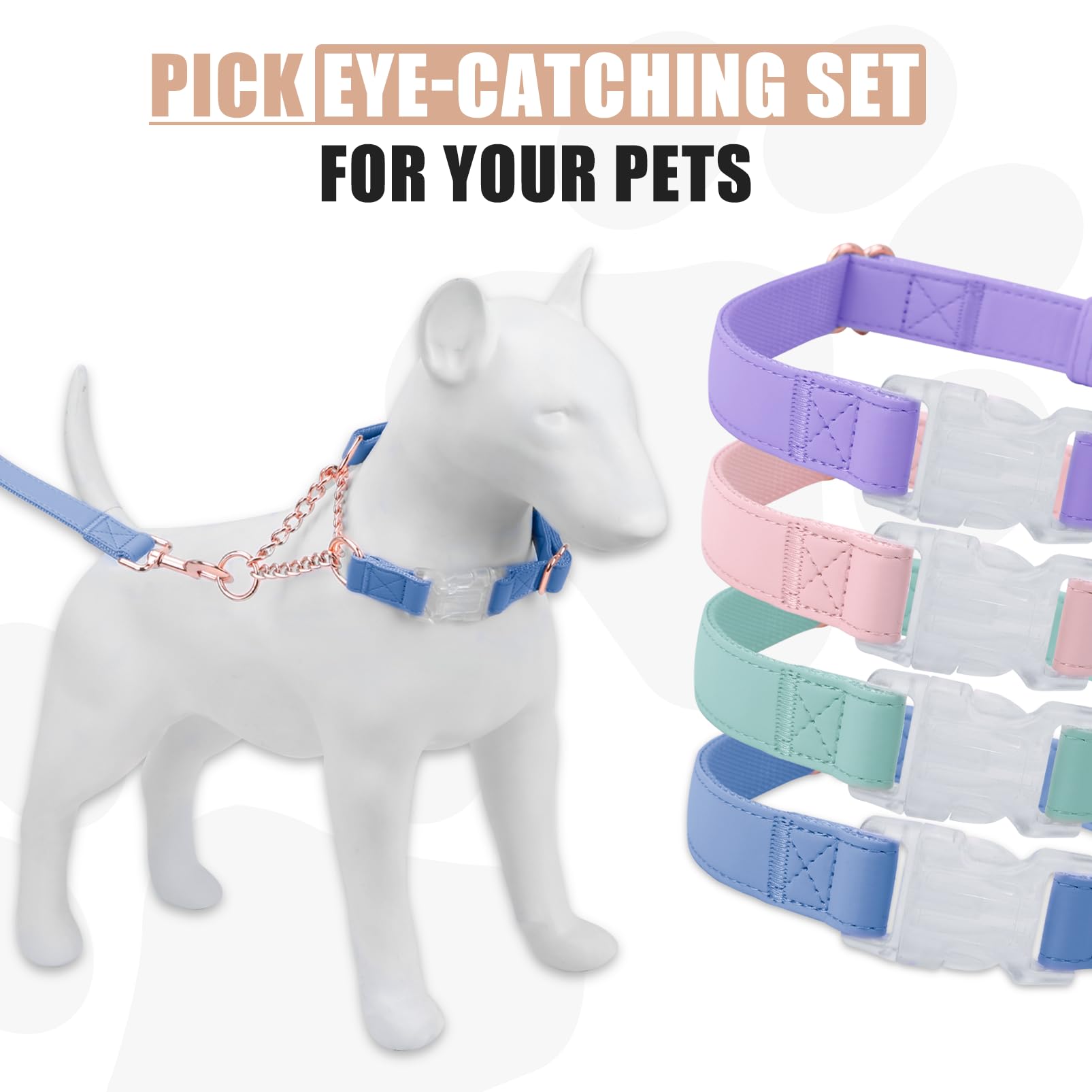 Premium Soft Leather Martingale Dog Collar with Rose Gold Chain - Adjustable No-Pull Training Collar for Small, Medium & Large Dogs - Quick Release Buckle in Blue & Purple - Perfect for Walks, Training & Fashionable Pet Accessories