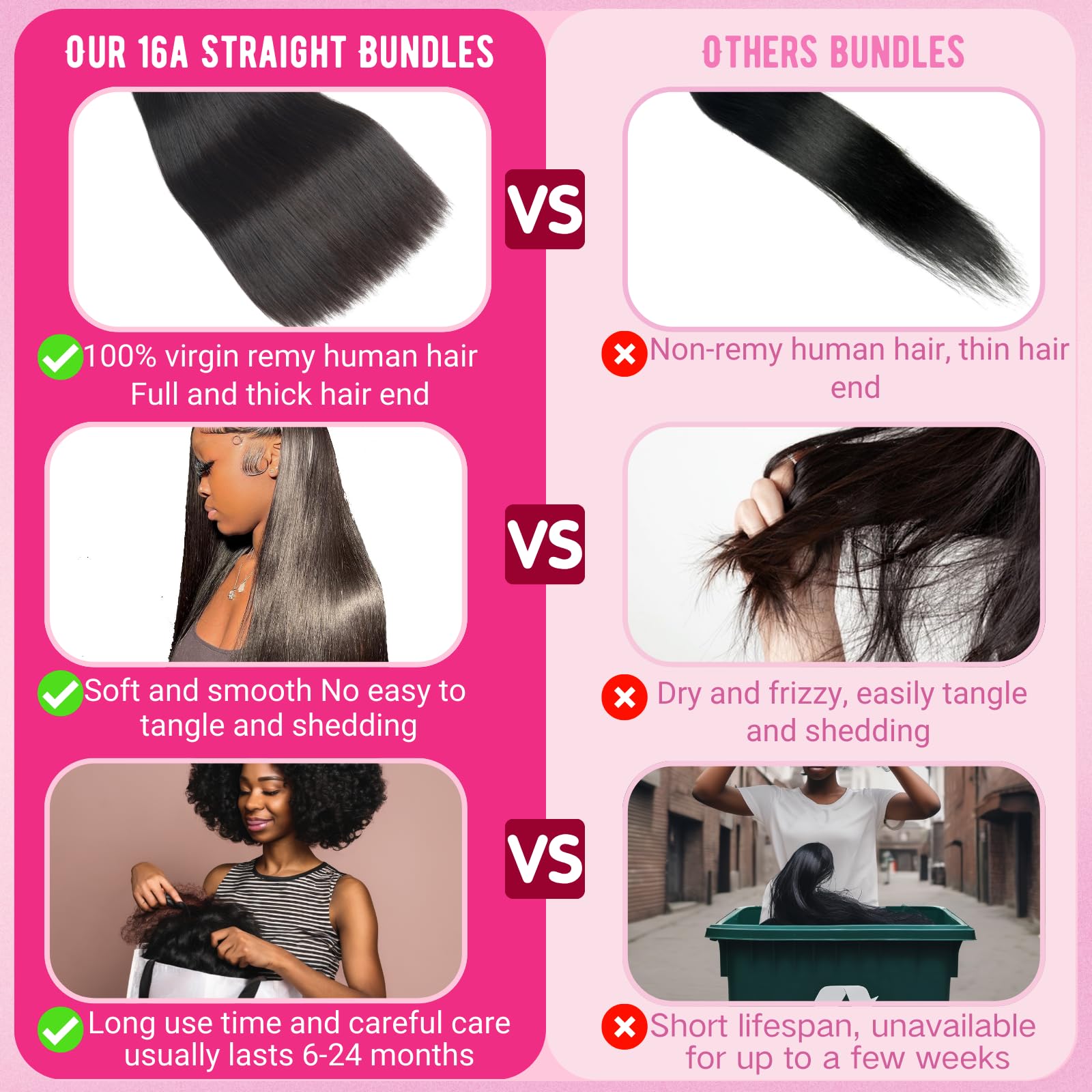 Beauty Queen 3 Bundles 16A Grade Brazilian Virgin Human Hair Extensions - 20 20 20 Inch Unprocessed Straight Hair for Sew-In Weave (Natural Black) | Perfect for Daily Styling, Special Occasions & Salon Quality Looks