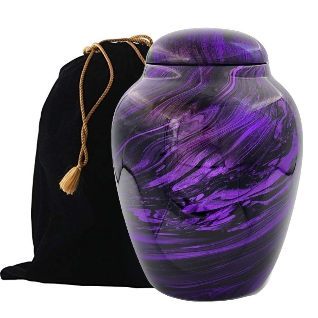 Handcrafted Lightweight Fiber Glass Cremation Urn - Elegant Marbling Design Adult Funeral Urn for Ashes - Includes Free Velvet Bag & Ash Bag (Purple) | Perfect for Memorial Services, Home Display & Honoring Loved Ones