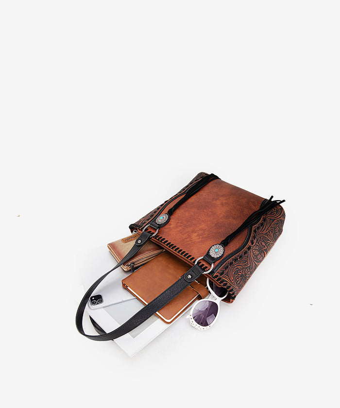 Trinity Ranch Floral Tooled Concealed Carry Tote Bag Set - Stylish Leather Purse with Hidden Gun Compartment for Women | Perfect for Everyday Carry, Travel & Outdoor Adventures