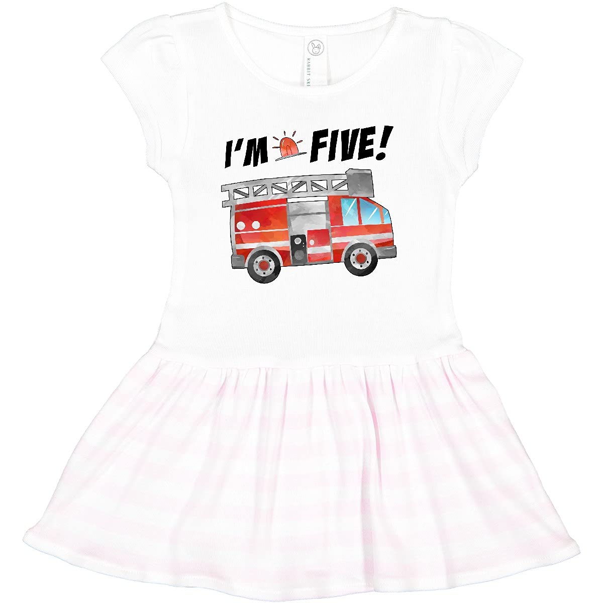 inktastic I'm 5 Fire Truck 5th Birthday Toddler Dress for Girls - Cute Outfit for Birthday Party, Photo Shoot & Special Occasions