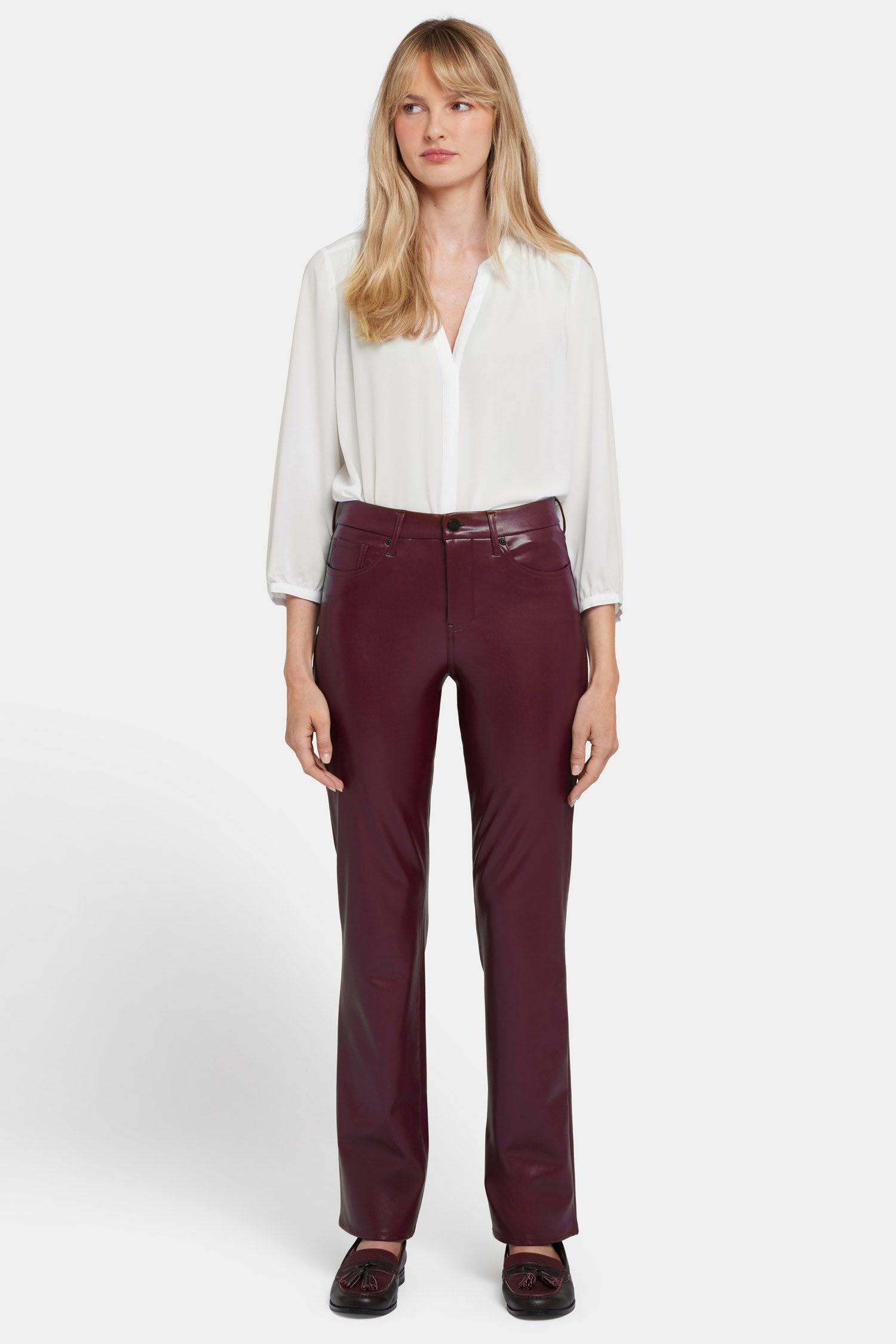 Faux Leather Marilyn Straight Pants for Petite Women - Stylish Vegan Leather Trousers for Work, Night Out & Casual Wear
