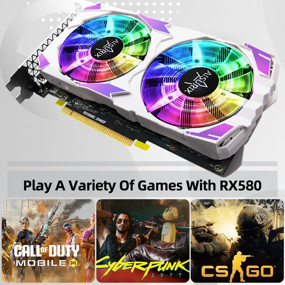 RX 580 8GB GDDR5 256-bit Gaming Graphics Card with Freeze Fans | 2048SP, 2xDP & HDMI, PCIe 3.0 | High Performance PC Video Card for 4K Gaming, VR, Streaming & Content Creation