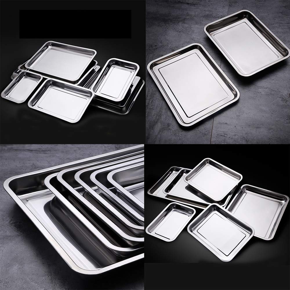 Premium Stainless Steel Square Storage Trays - Heavy Duty Rectangular Serving Plates for BBQ, Rice Dishes & Kitchen Organization (27x20x2cm) - Perfect for Restaurants, Picnics & Home Cooking