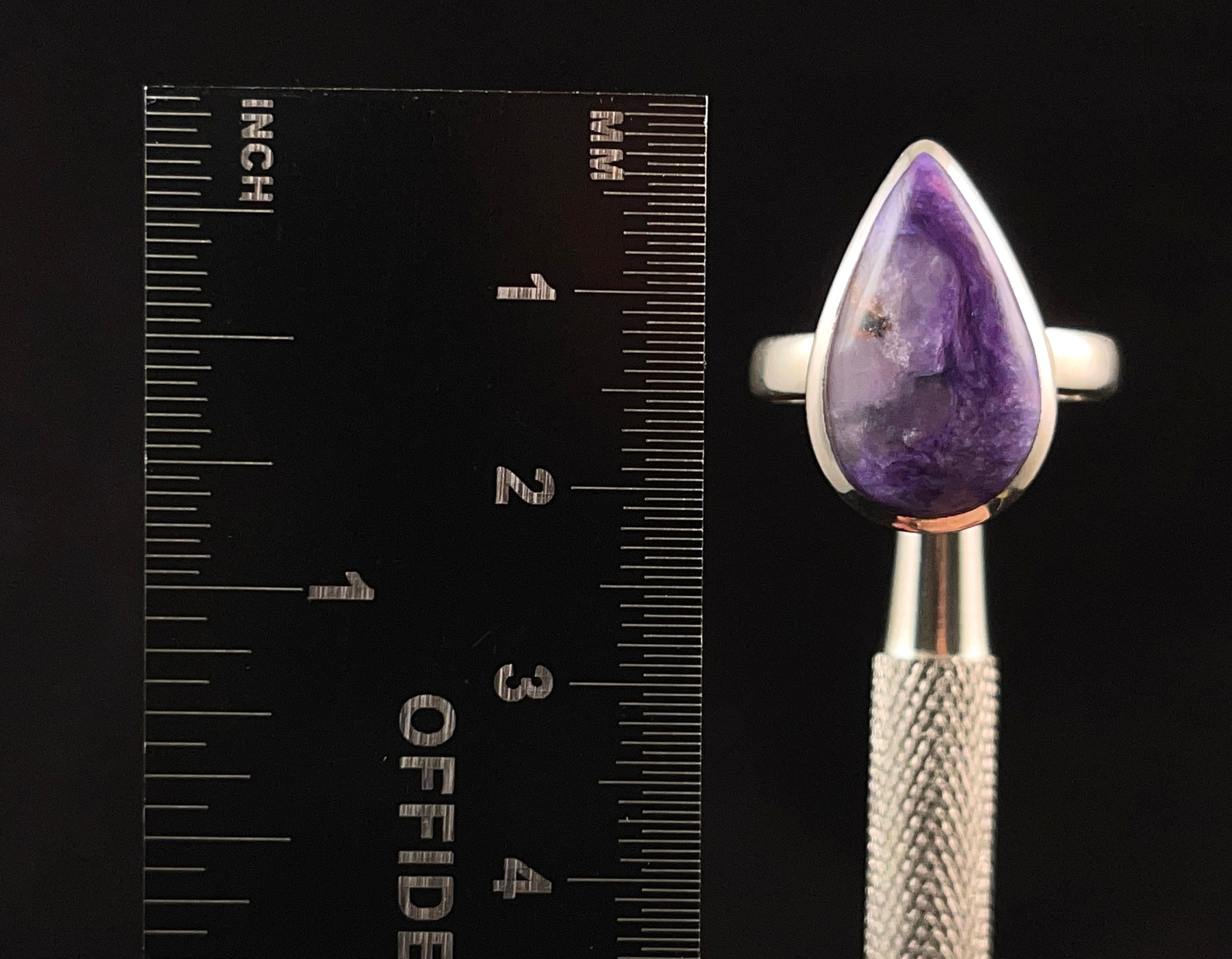 CHAROITE Crystal Ring in Sterling Silver - Size 7.5 Gemstone Jewelry for Women | Healing Stone Ring for Meditation, Energy Balancing & Spiritual Gifts