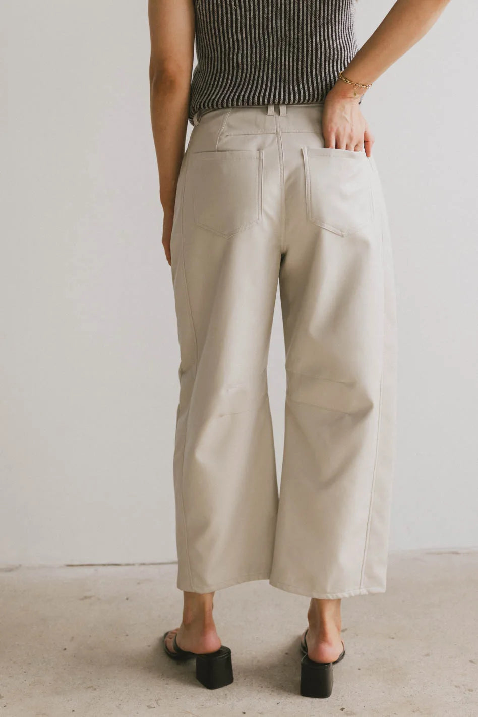 Langston Vegan Leather Barrel Jeans in Sand | Eco-Friendly Faux Leather Pants for Women | Perfect for Casual Wear, Office & Night Out | FINAL SALE