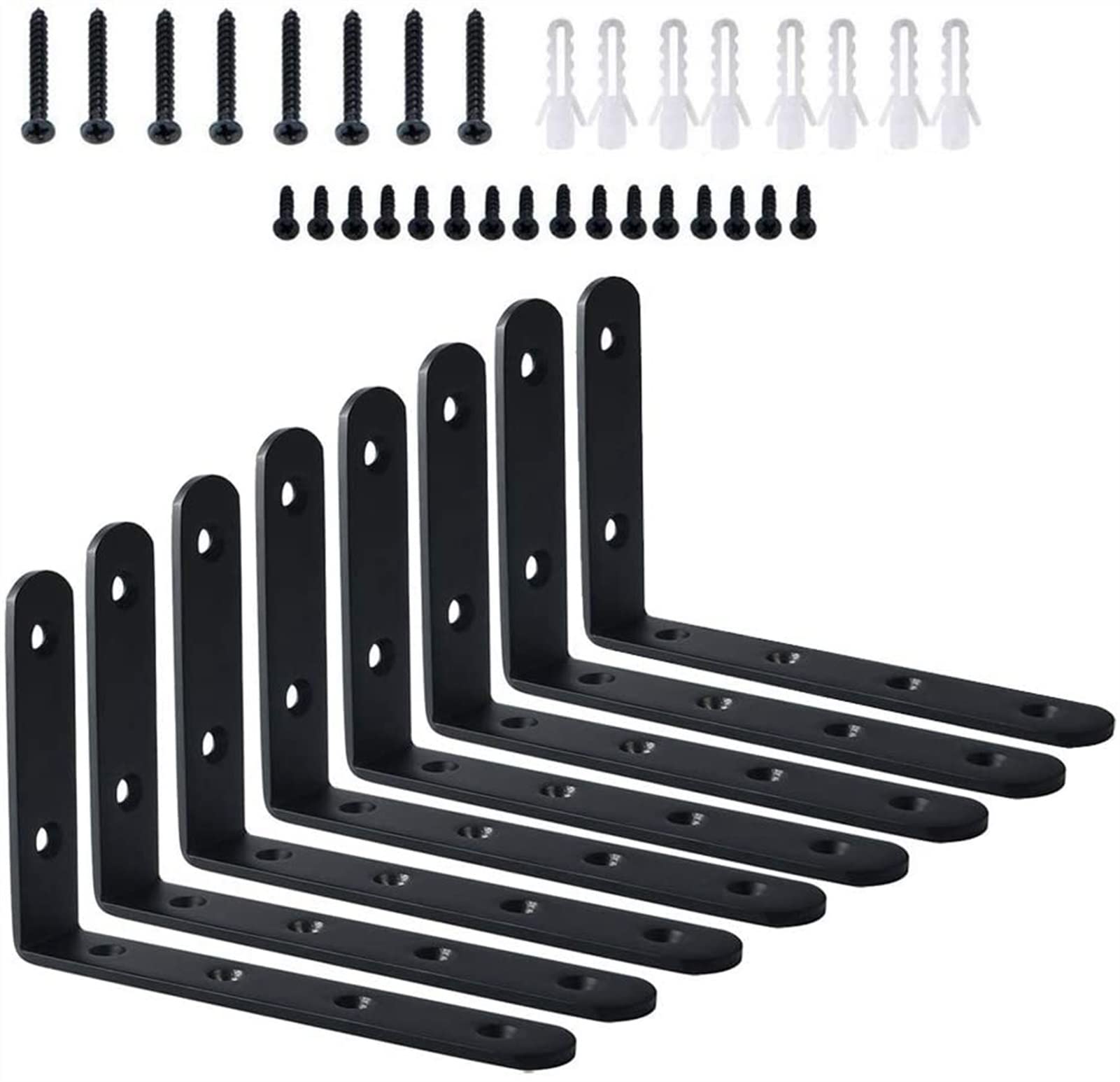 8-Piece Black Angle Iron Wall Bracket - Heavy Duty Right Angle Corner Brace for Shelves, Frames, and Furniture - Perfect for Home DIY Projects and Woodworking Support