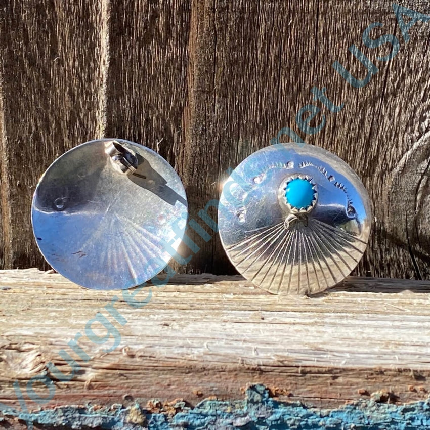 Sterling Silver Turquoise Earrings with Navajo Stamp Design - Handmade Native American Jewelry for Women, Boho Chic Accessories for Everyday Wear & Special Occasions