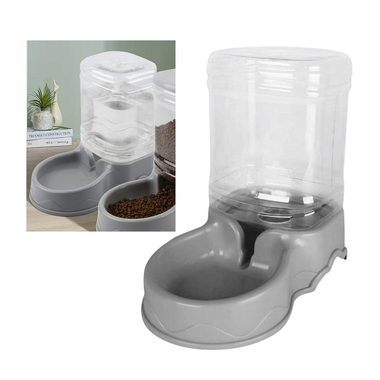 Lyla自动宠物饮水机喂食器 - 灰色小狗猫粮碗水盆，适用于家庭、办公室及旅行场景