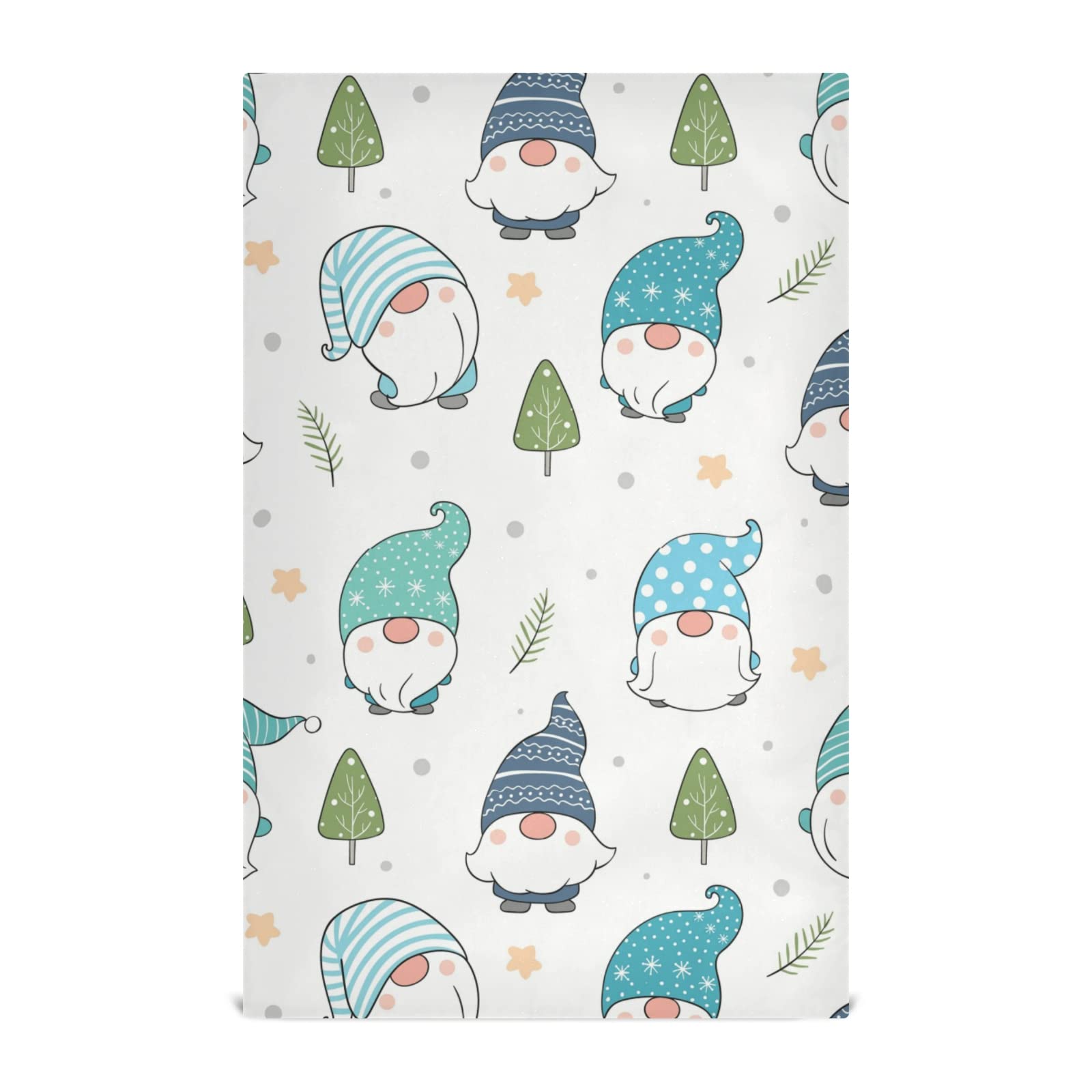 Adorable Christmas Winter Snow Gnomes Kitchen Dish Towels Set of 4 - Polyester Terry Cloth with Green Leaves Design, Hemmed Edges & Hanging Loop - Perfect for Holiday Decor, Dish Drying, Hand Towels & Tea Towels