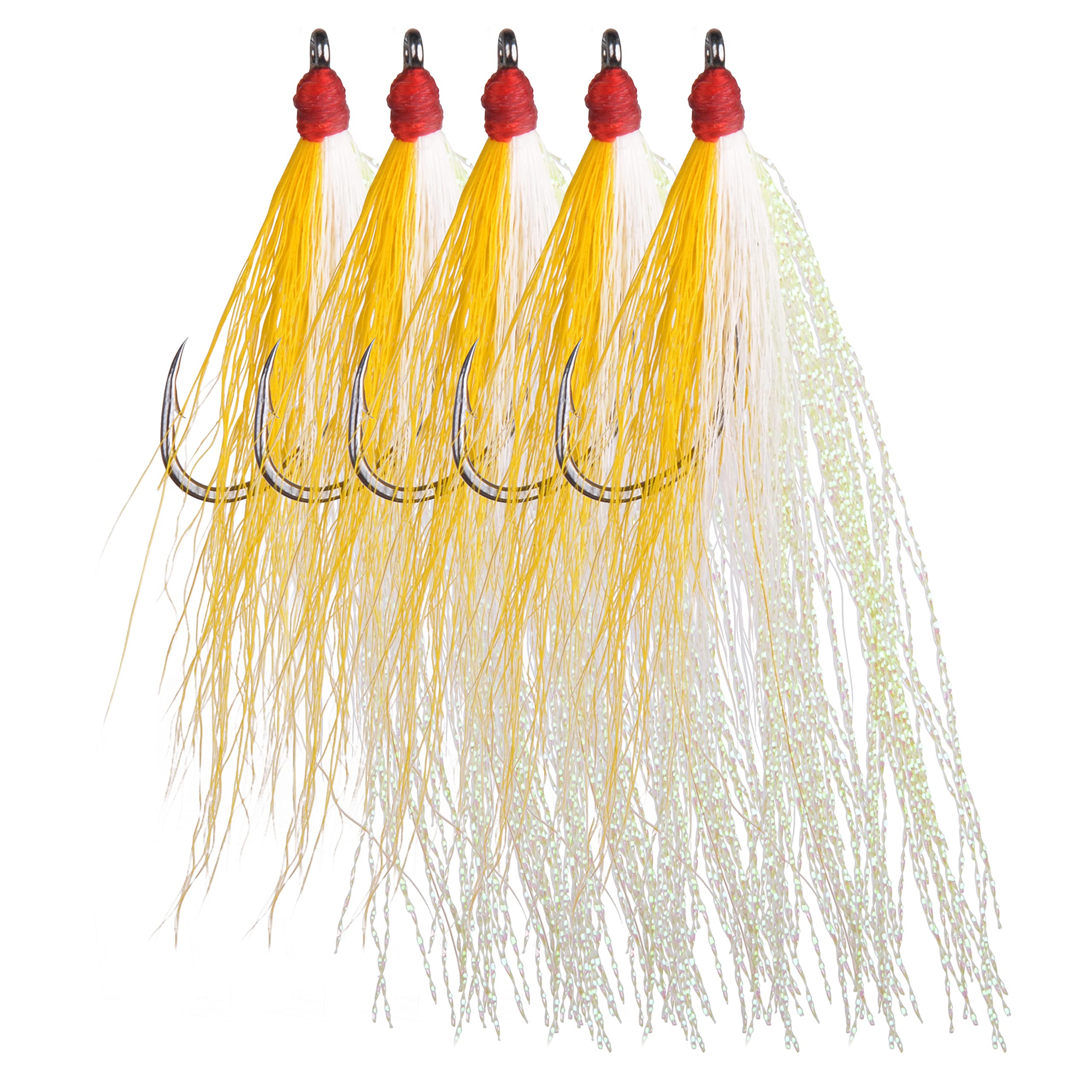 Bucktail Fishing Lures 5 Colors - Saltwater Flounder Salmon Trout Bass - for Surf & Boat Fishing