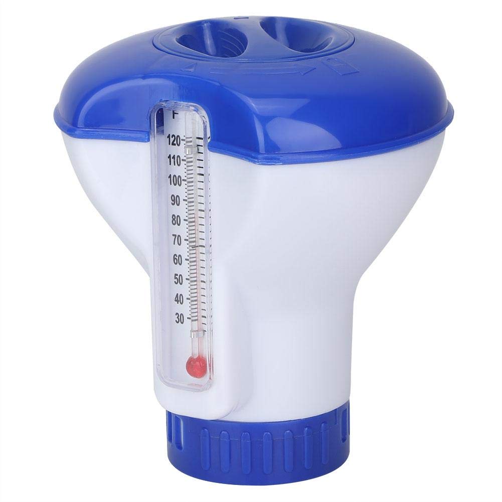 Floating Pool Chemical Dispenser with Thermometer & Tablet Holder - Automatic Chlorine Tablet Dispenser for Swimming Pools, Spas & Hot Tubs - Maintains Clean Water for Backyard, Inground & Above Ground Pools