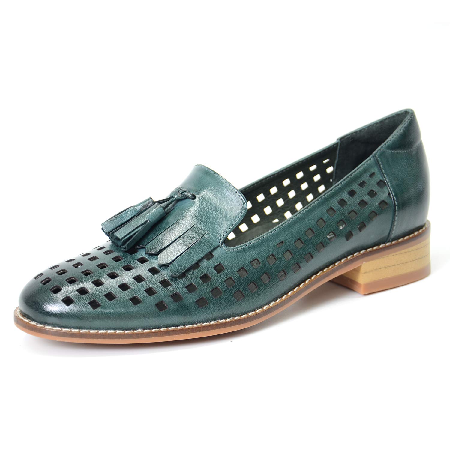 Mona Flying Women's Leather Tassel Loafers - Slip On Flats for Office & Casual Wear - Comfortable Shoes for Work, Travel & Everyday Use