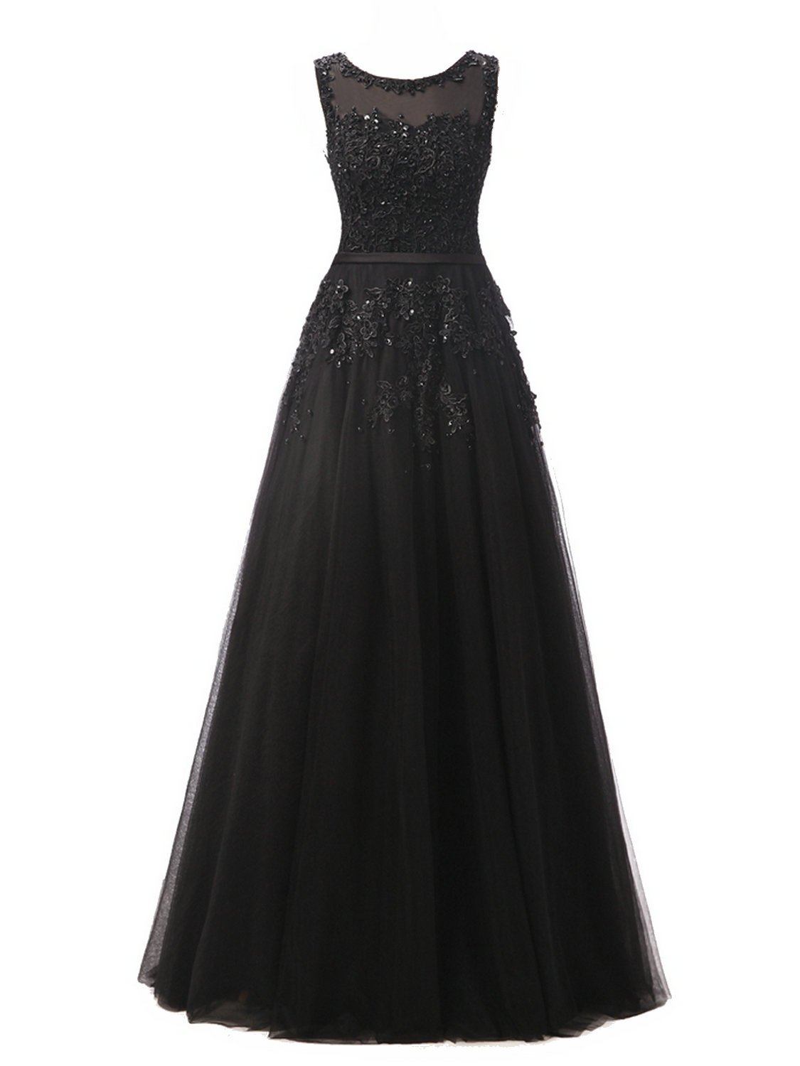 Elegant Long Prom Dresses for Women - Lace Formal Evening Gowns with Tulle Appliques, A-Line Homecoming Dresses for Ball, Wedding, Party & Special Occasions