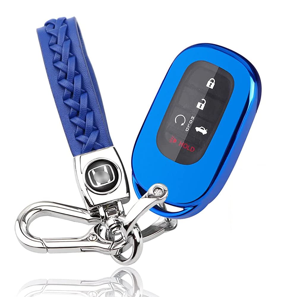 Durable TPU Car Key Fob Cover Protector for Honda Civic 2022-2023, HR-V 2023-2024, Accord 2022-2023 - Anti-Scratch Remote Key Case with Keychain (Blue) - Perfect for Daily Use & Car Key Protection