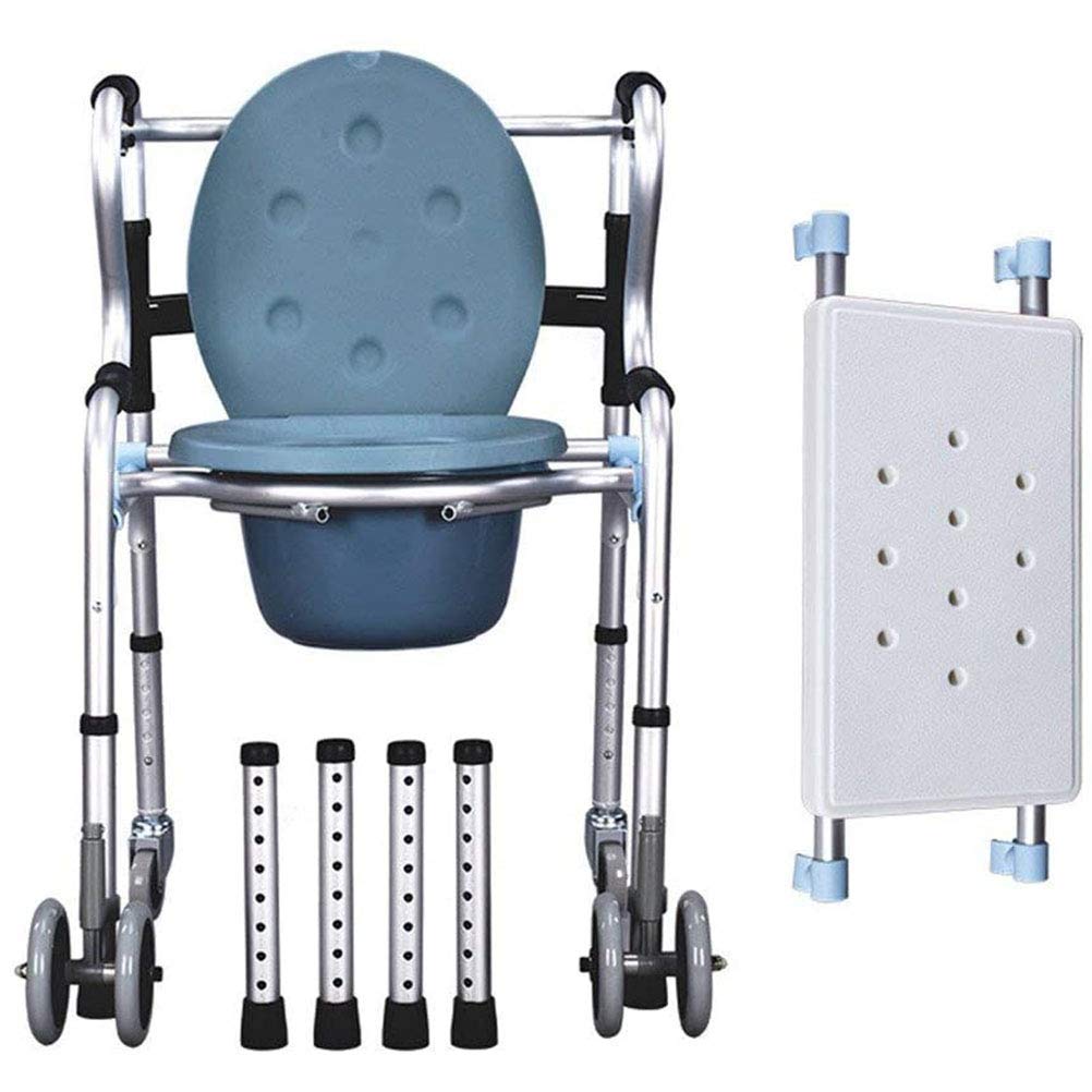 **Adjustable Height Commode Chair with Wheels - Multifunctional Mobile Toilet & Shower Chair for Elderly & Handicap Adults (Includes Seat Plate) - Ideal for Home Care, Bathroom Safety & Mobility Assistance**