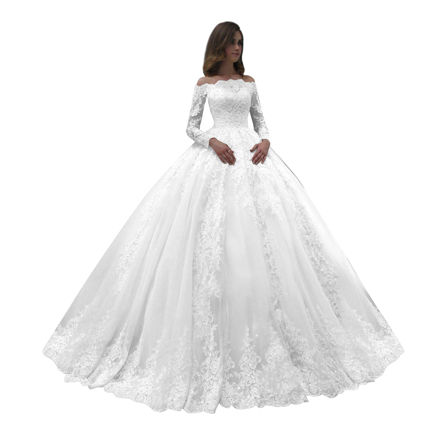 BOLENSYE Elegant Lace Wedding Dress for Bride - Long Sleeve Boho Beach Bridal Gown for Outdoor Ceremony, Photoshoot & Destination Weddings