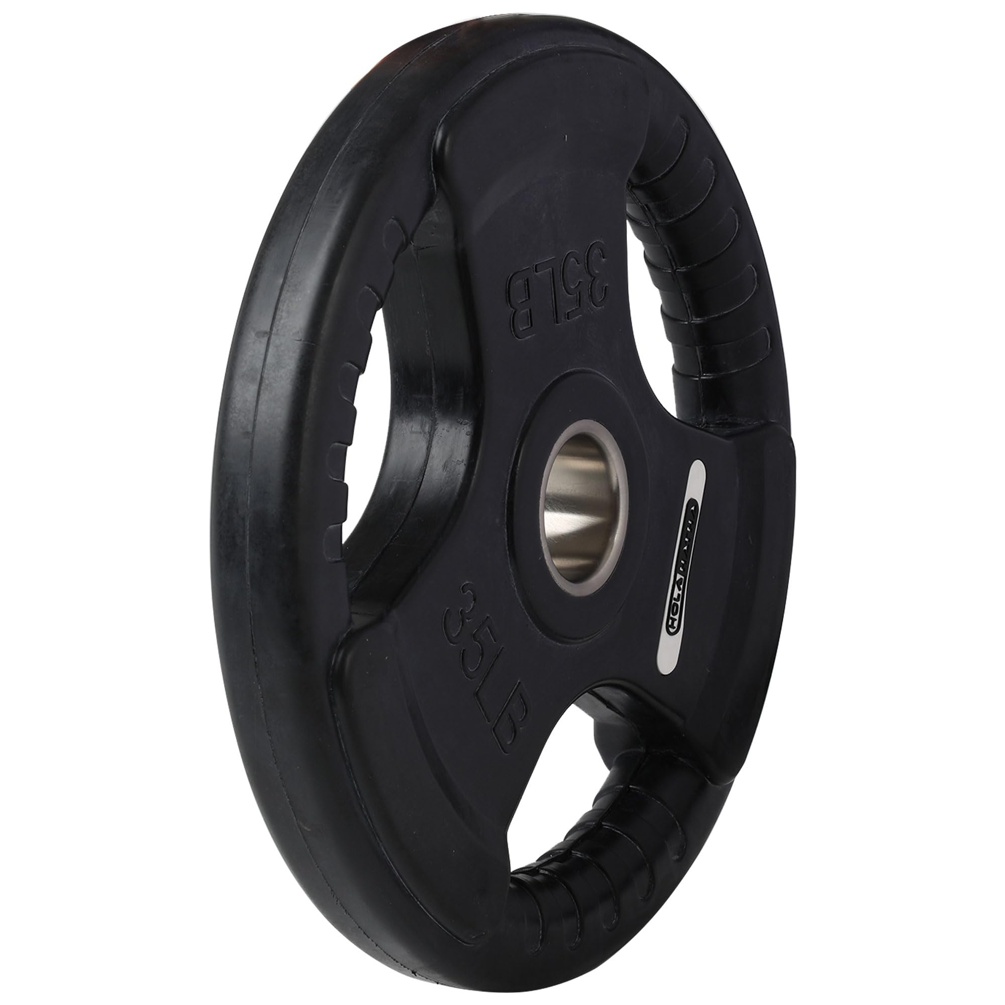 HolaHatha 35-Pound Olympic Rubber Coated Solid Cast Iron Weight Plate with Tri-Grip Handle - Full Body Strength Training for Home Gym, CrossFit & Weightlifting - Durable Black Fitness Equipment