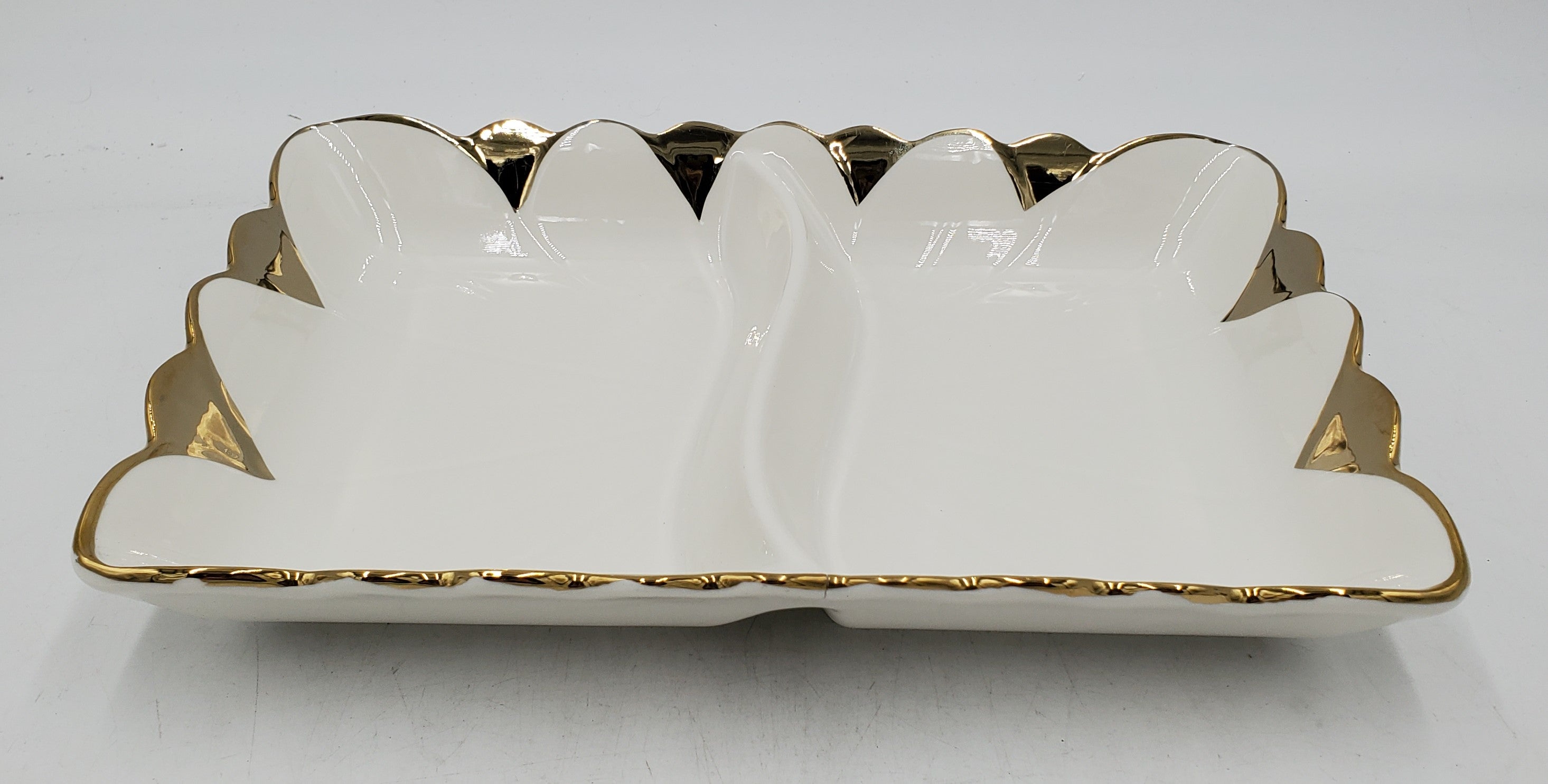 12x8.25 Inch Gold Rim 2-Section Plate Set - 24 Pieces per Case - Perfect for Catering, Parties, and Elegant Dining Events