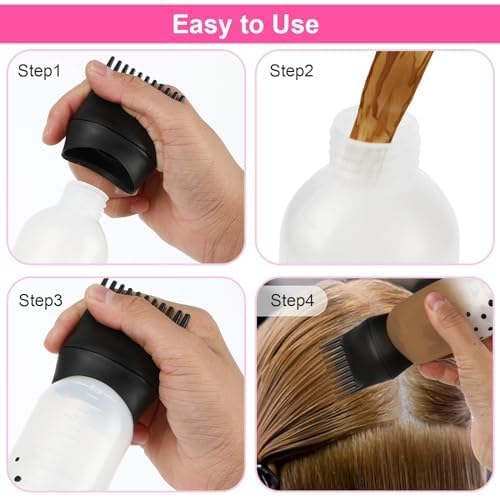 KIRA Hair Oil Applicator Bottle with Flip Cap & Root Applicator - Perfect for Hair Coloring, Shampoo & Hair Treatments (Pink & Blue, 2-Pack) | Salon & DIY Home Hair Care Essential