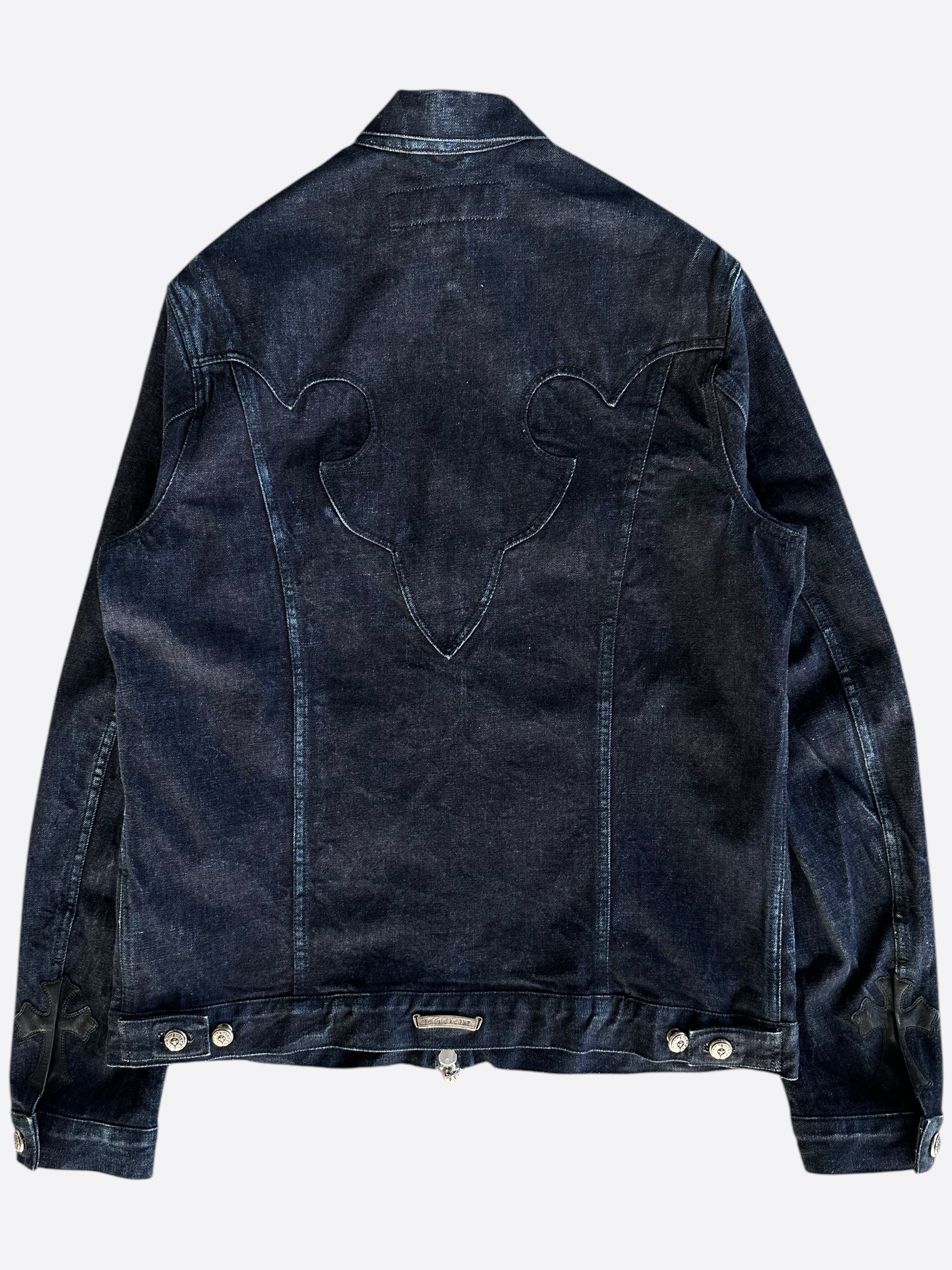 Chrome Hearts Dark Blue Fleur Denim Jacket for Men & Women | Vintage Distressed Denim Coat | Perfect for Casual Wear, Street Style & Night Out