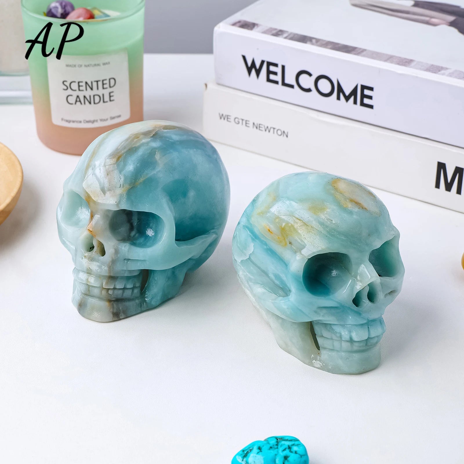 1PC Natural Sky Blue Amazonite Skull - Hand Carved Healing Crystal Gemstone for Home Decor, Meditation & Spiritual Healing