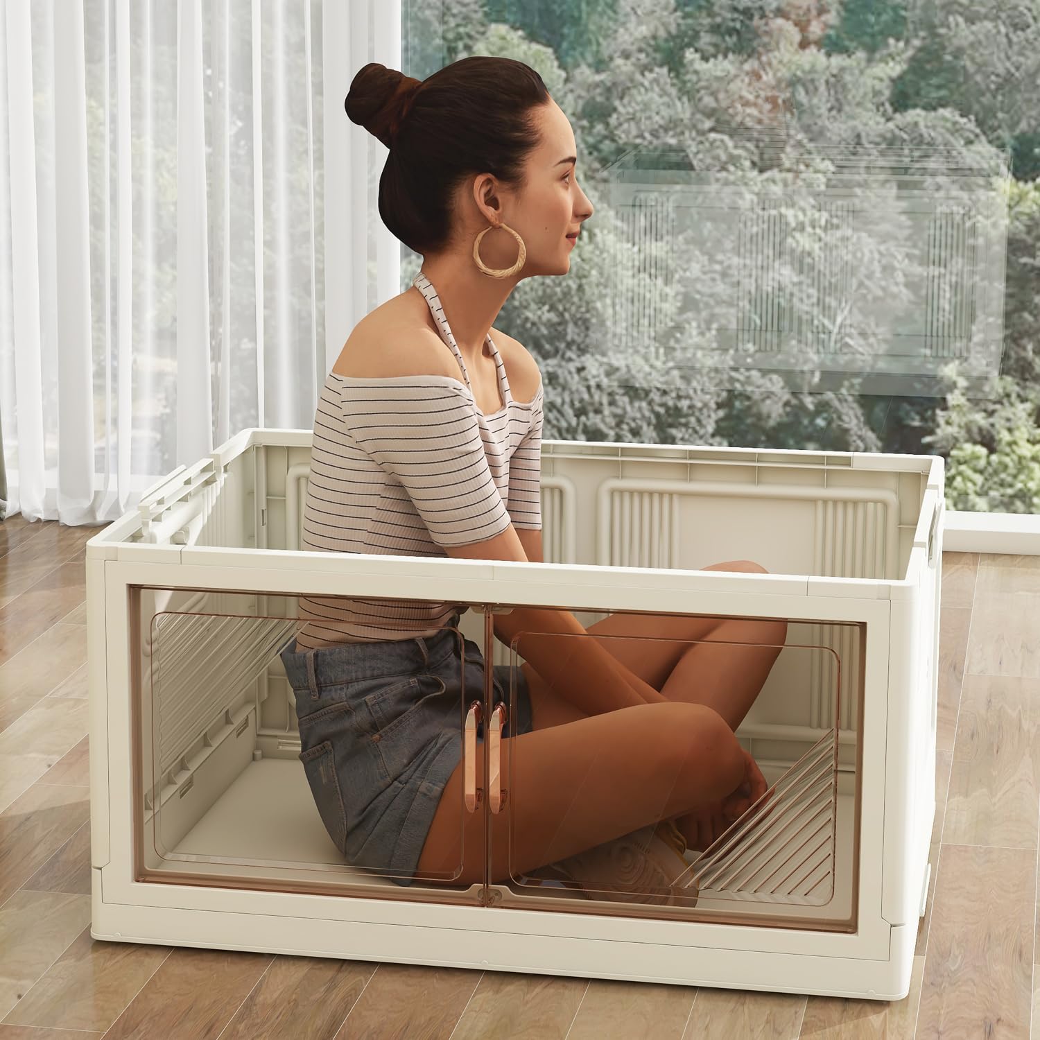 36 Gallon Extra Large Collapsible Storage Bins with Lids & Wheels - 3 Pack Stackable Organizer Bins for Closet, Home, Office & Dorm - Perfect for Seasonal Storage, Moving & Space Saving Organization