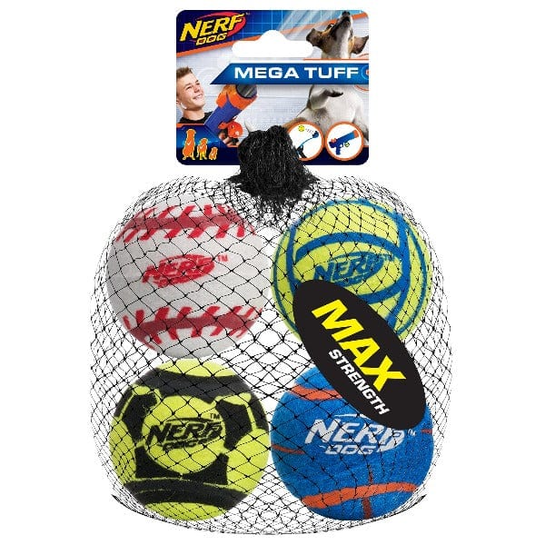 Nerf Dog Tuff Sports Ball Medium 4 Pack - Durable Fetch Toy for Dogs - Perfect for Outdoor Play, Training & Water Fun