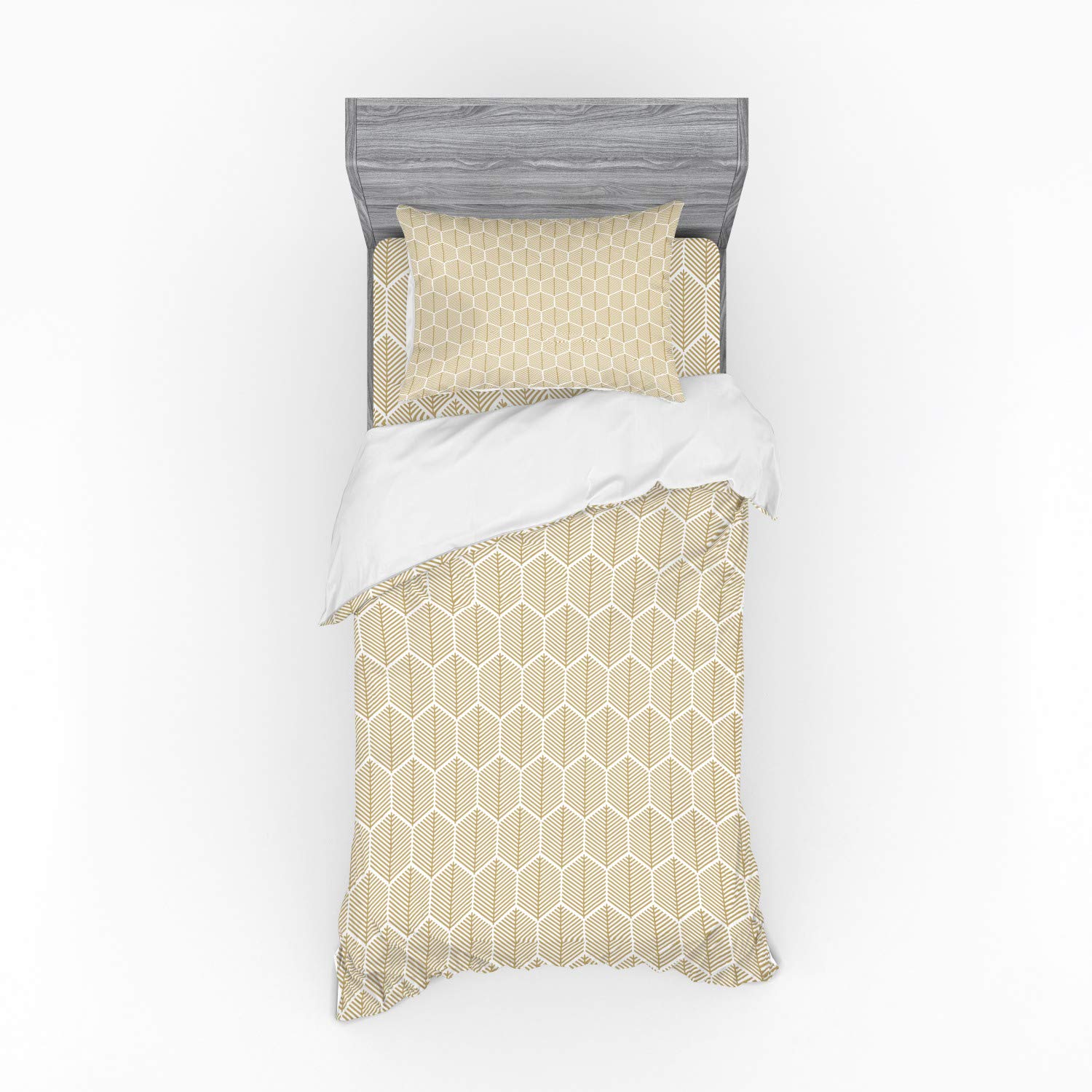 Ambesonne Geometric Duvet Cover Set - Honeycomb Hex Sequence with Fishbone Design, 3-Piece Bedding Set Includes Sham & Fitted Sheet, Twin XL Size in Pale Brown & White - Perfect for Modern Bedrooms, Guest Rooms & Dorm Decor