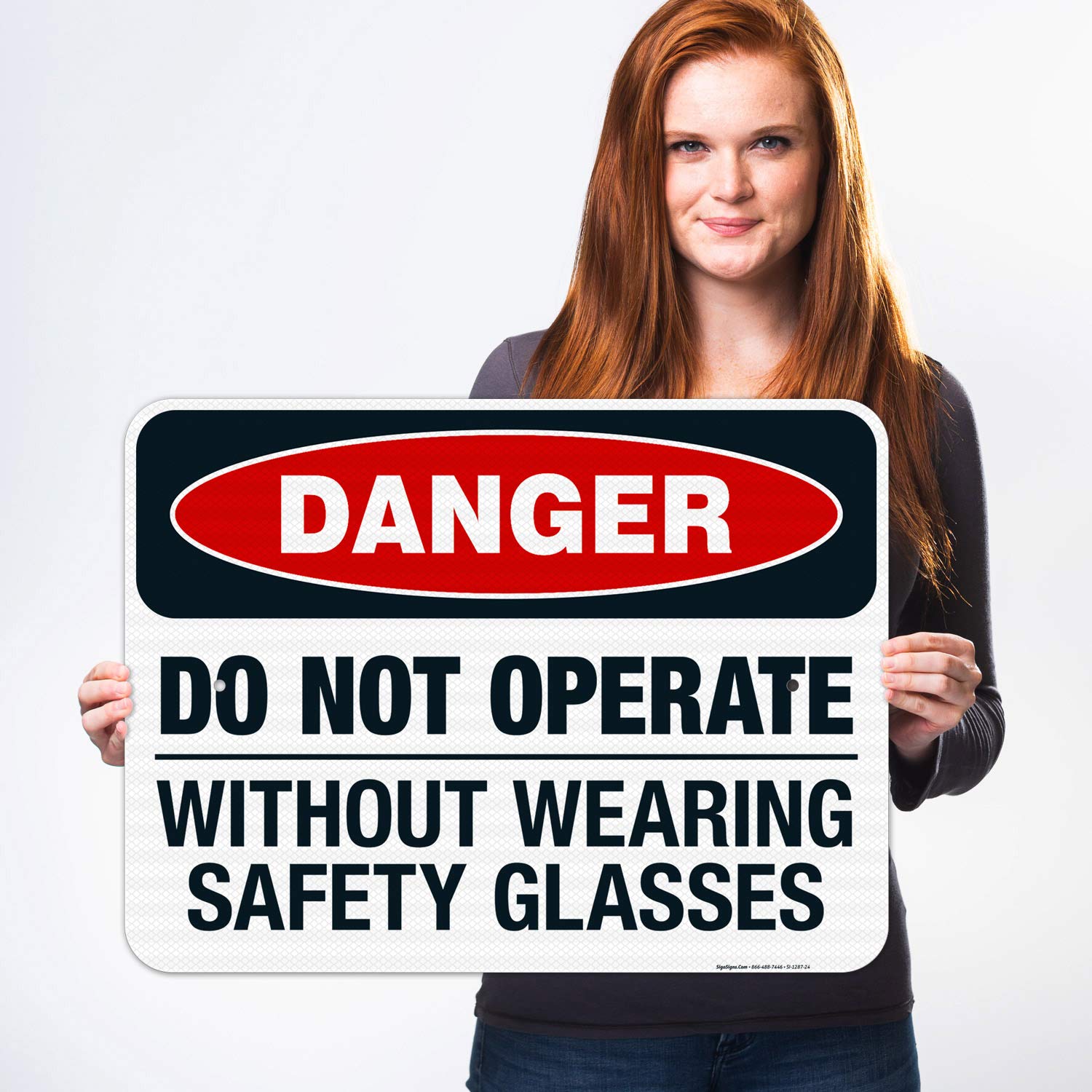 Danger Do Not Operate Without Safety Glasses Sign - OSHA Compliant 18x24 Inch Reflective Aluminum Sign - 3M EGP .080 Thick Fade-Resistant for Indoor/Outdoor Use - Made in USA - Perfect for Construction Sites, Factories & Hazardous Work Areas