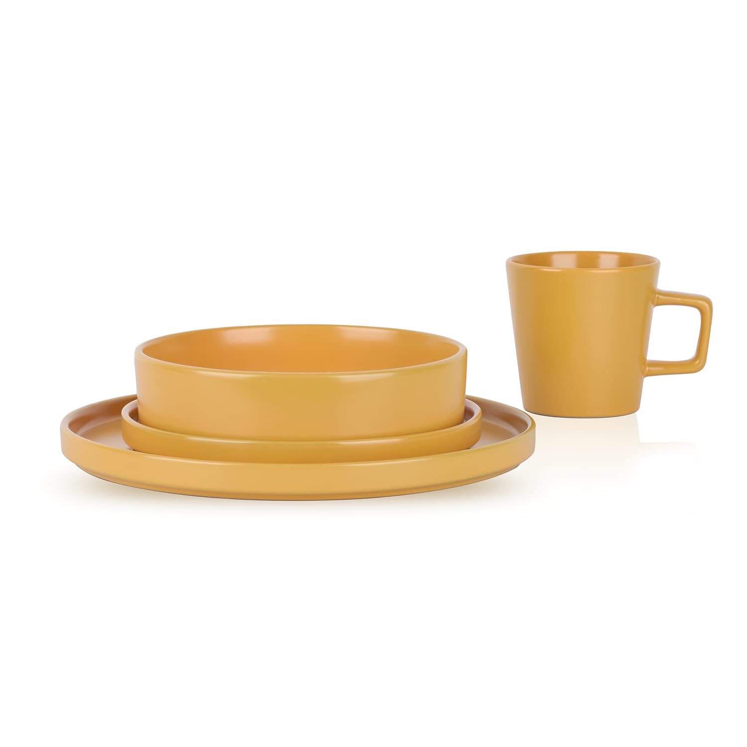 Stone Lain Cleo Modern Stoneware 32-Piece Dinnerware Set - Plates, Bowls & Pasta Dishes for 8 People, Yellow | Elegant Table Setting for Family Dinners, Parties & Entertaining Guests